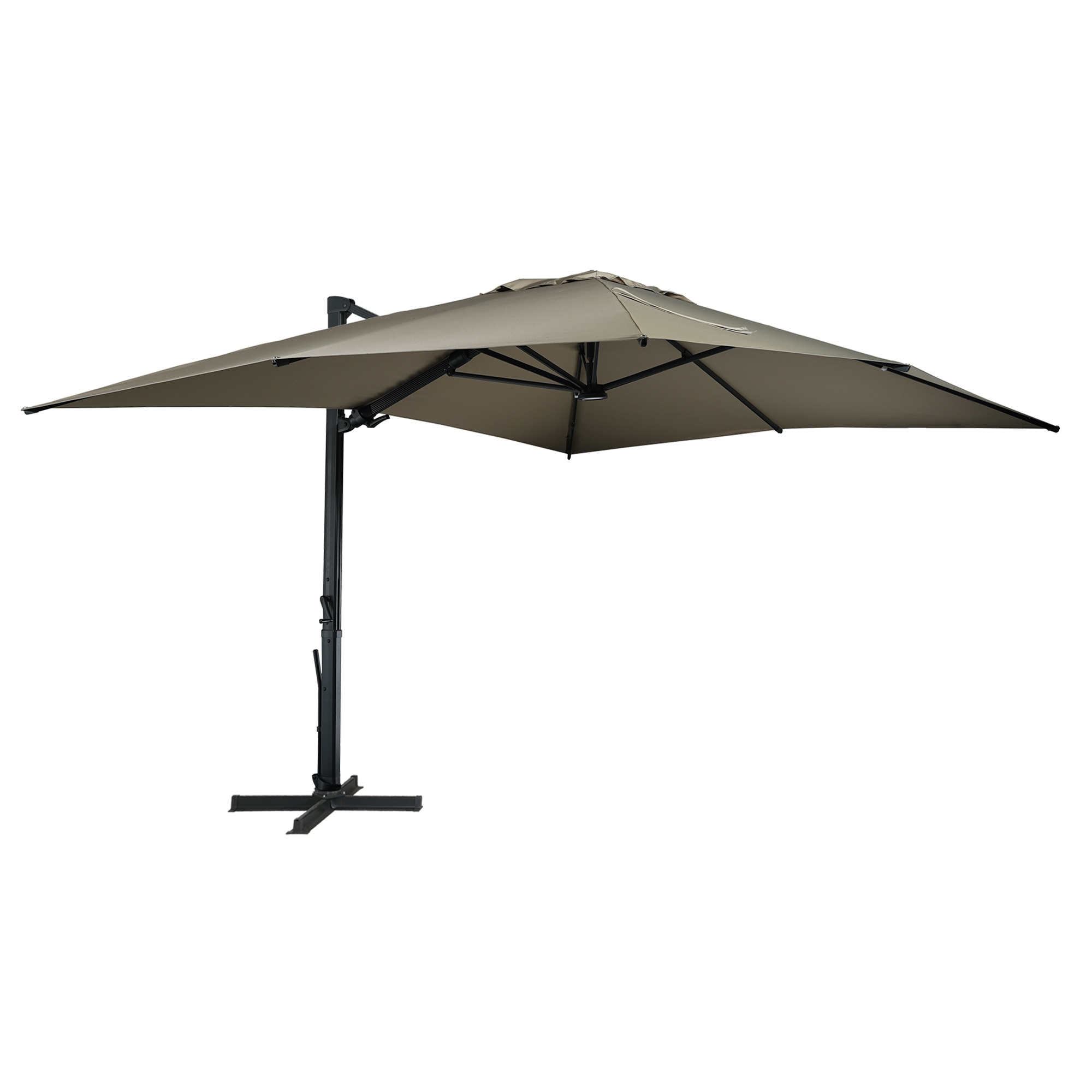 Square Aluminum Cantilever Patio Umbrella with 90° Tilt, LED & Bluetooth Mood Light, and Base Included