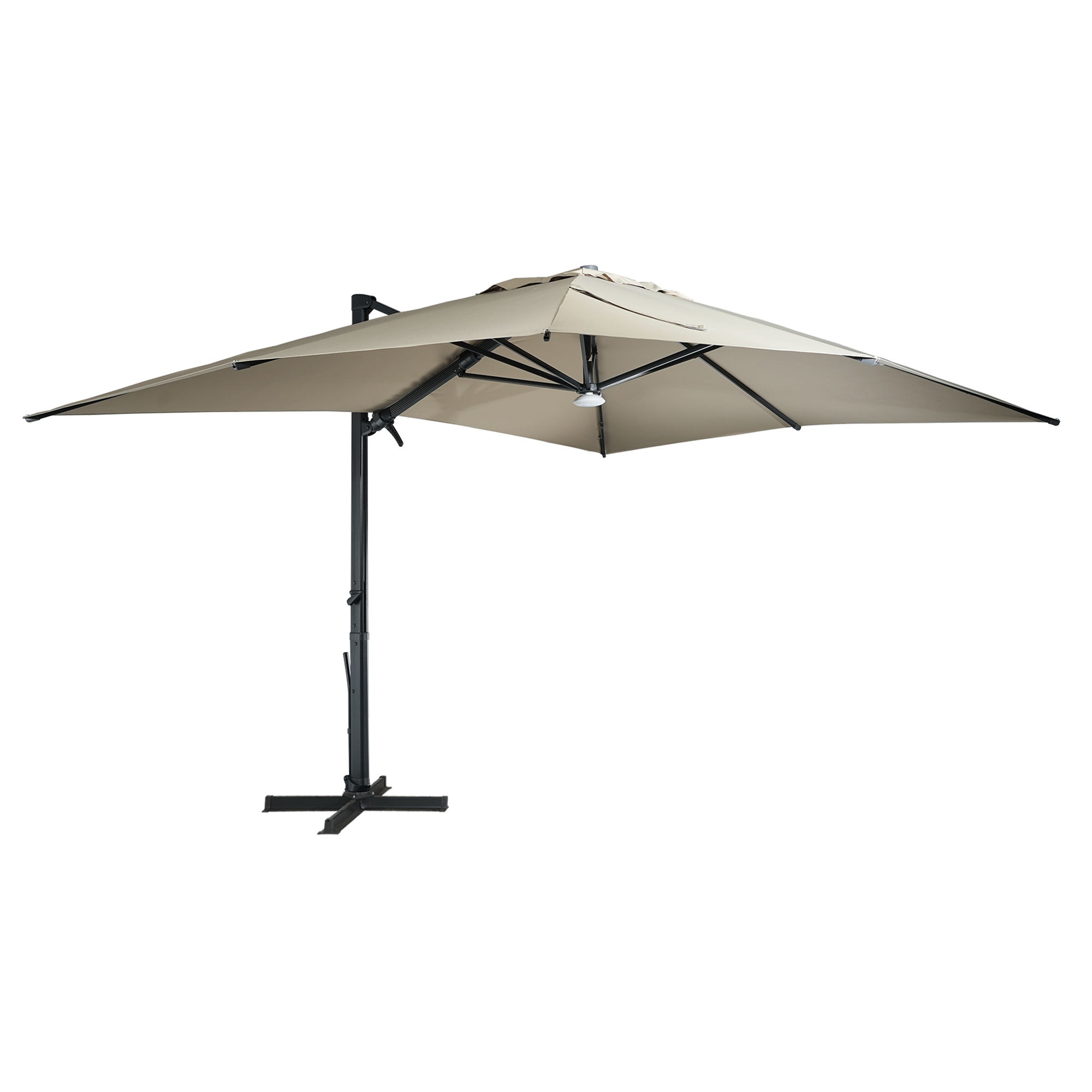 Square Aluminum Cantilever Patio Umbrella with 90° Tilt, LED & Bluetooth Mood Light, and Base Included