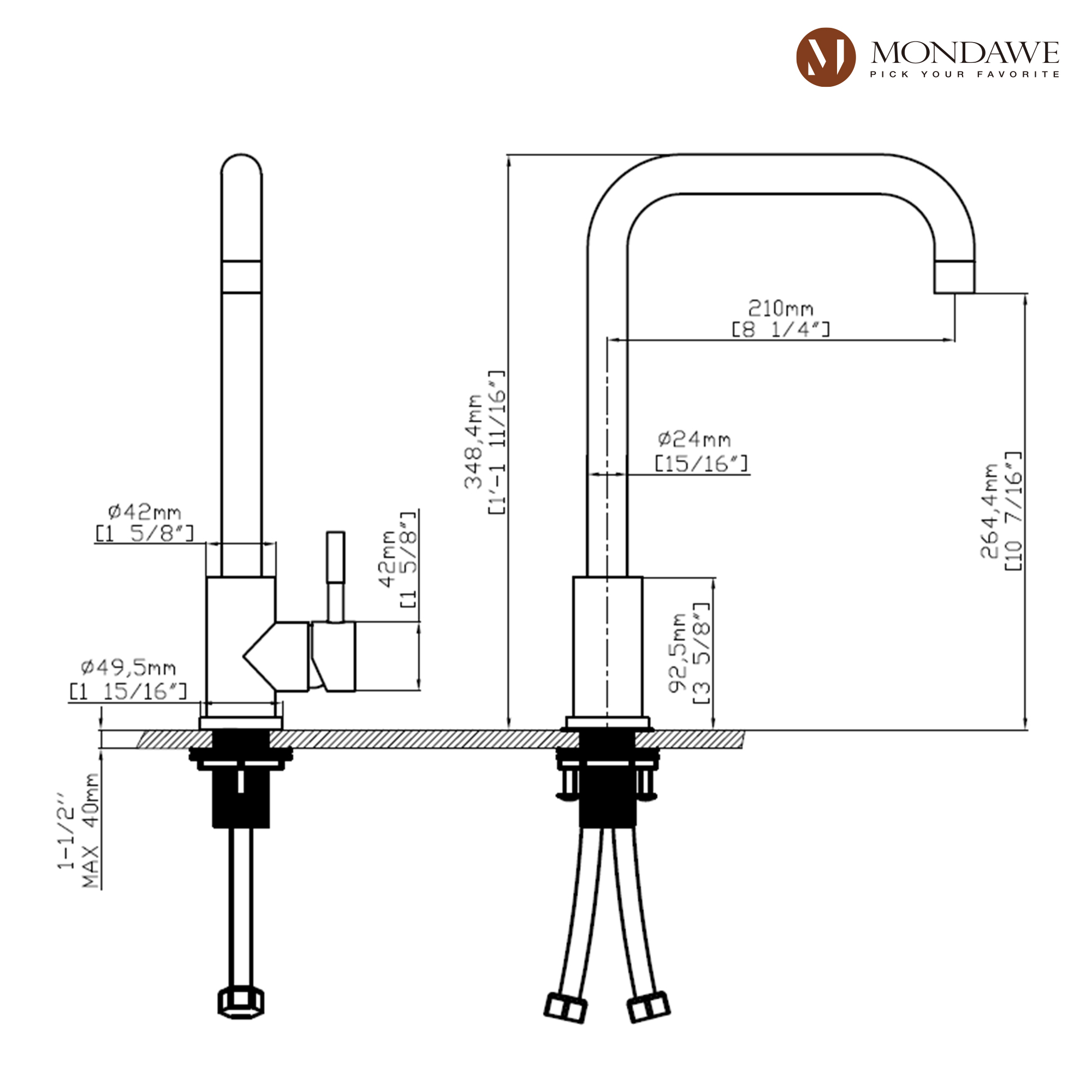 High Arc Pull Down Single Handle Kitchen Faucet with Accessories-Mondawe