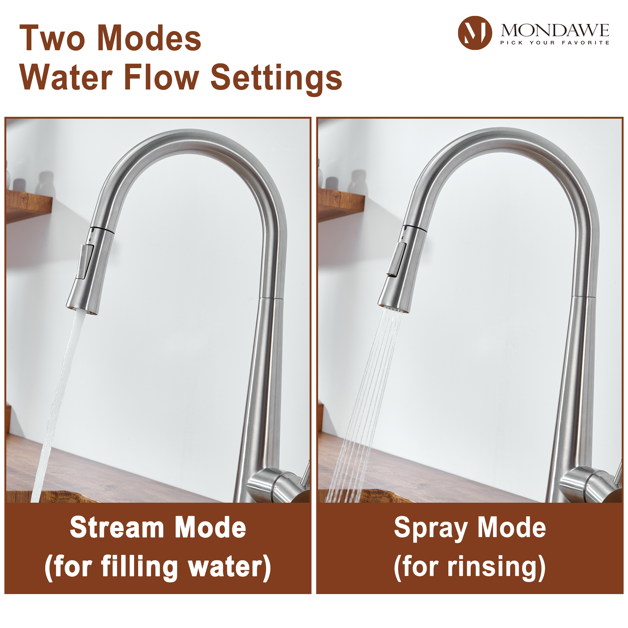 High Arc Pull Down Single Handle Kitchen Faucet with Accessories-Mondawe