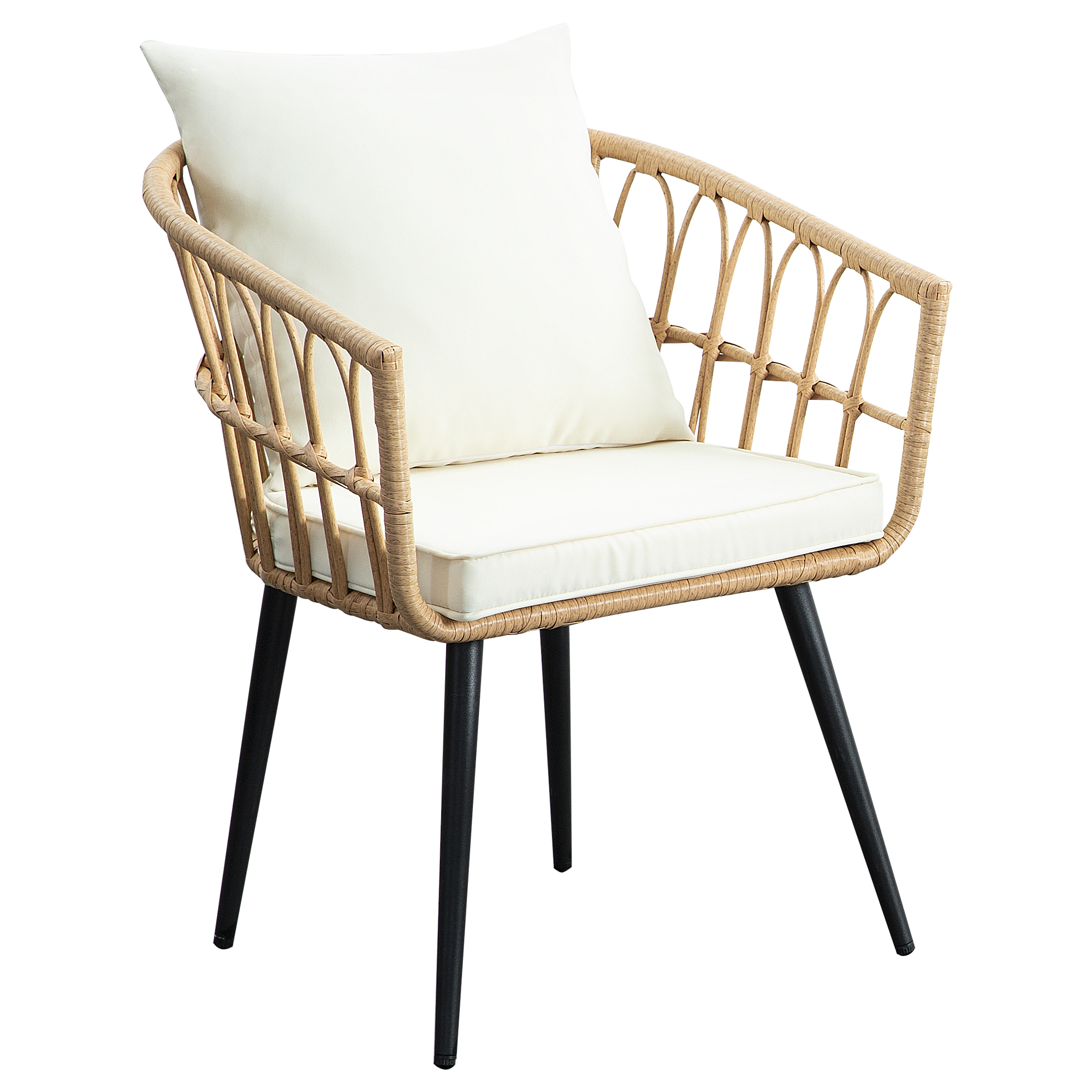 3-Piece PE Rattan Patio Bistro Set – 2 Chairs and 1 Coffee Table with Waterproof Cushions, Outdoor Furniture Set for Balcony/Garden, Beige