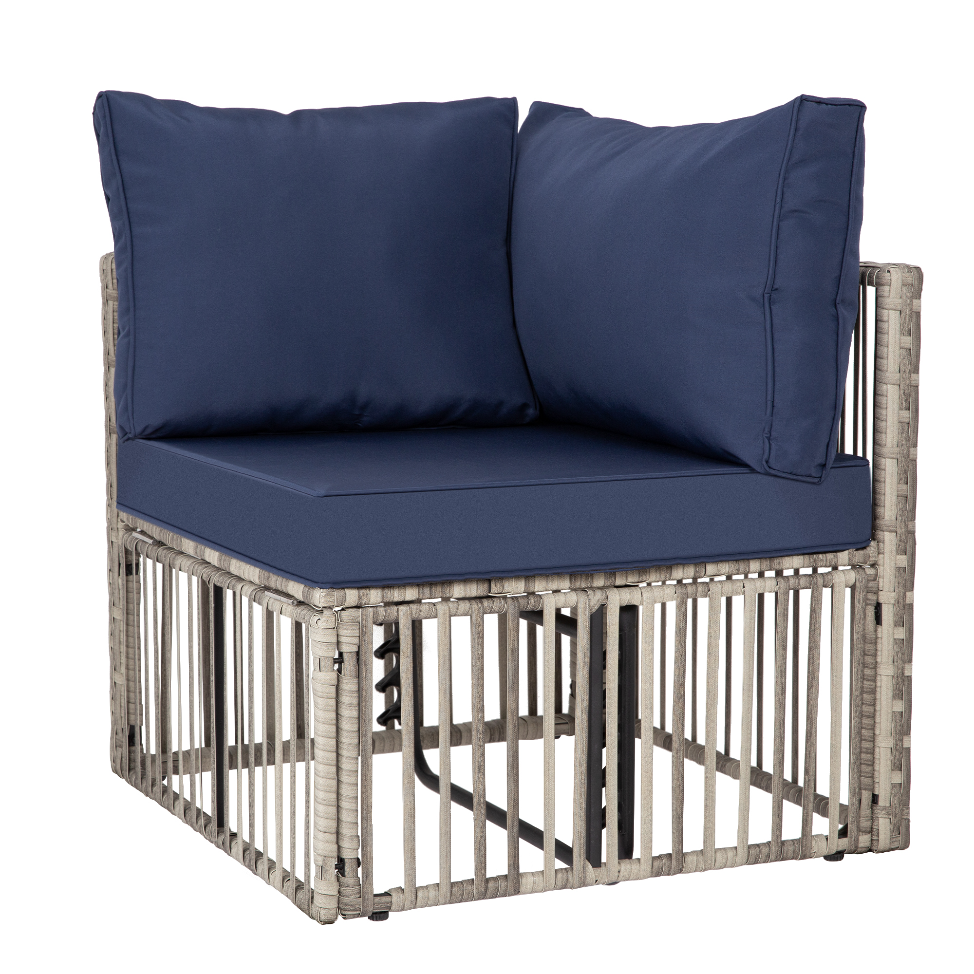 7-Piece Outdoor Patio Furniture Set – PE Rattan Sectional Sofa with Cushions & Coffee Table, All-Weather Wicker, Removable Covers，Gray/Blue/Brown