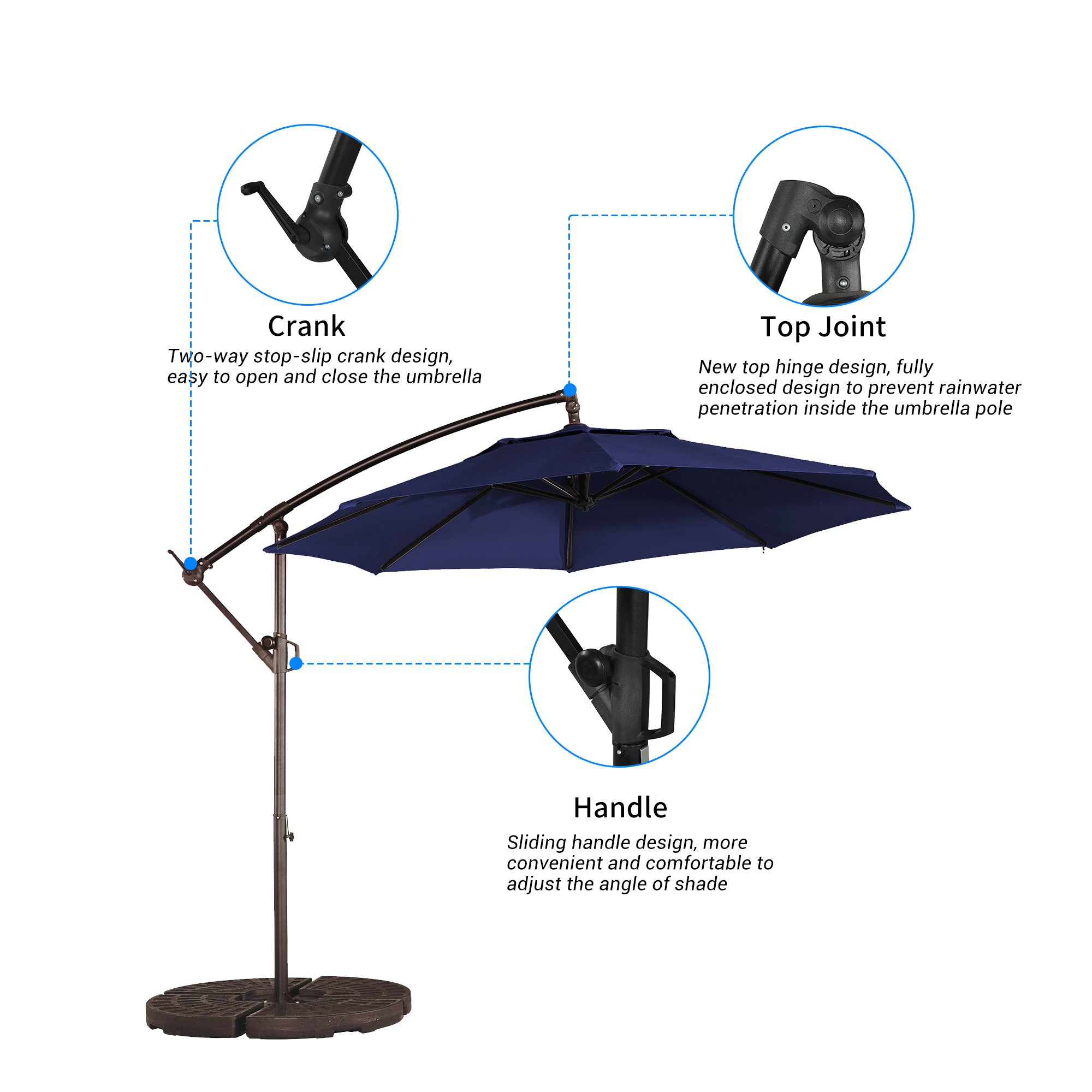 10 Ft Cantilever Patio Offset Umbrella Upgrade Crank Hanging Canopy Umbrella