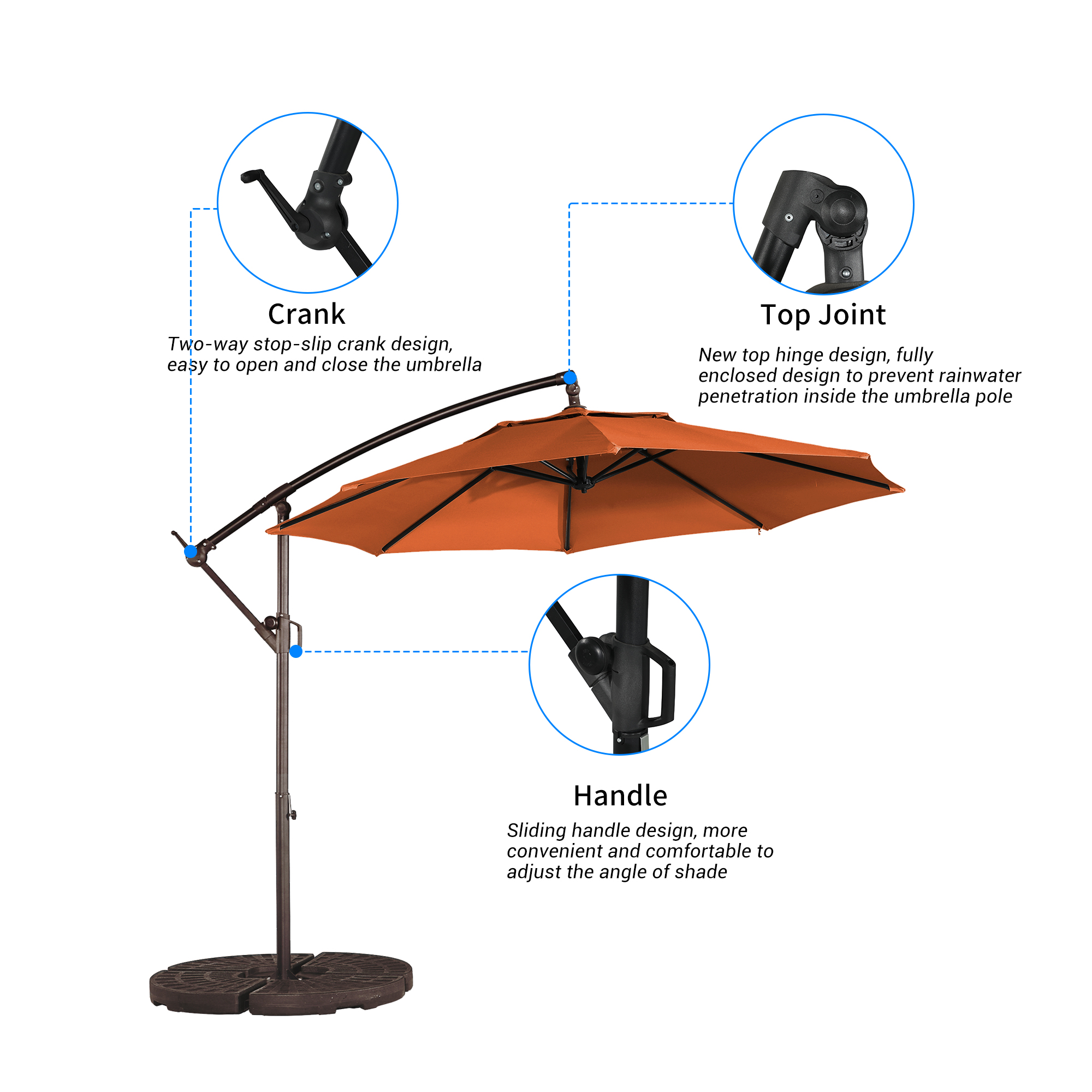10 Ft Cantilever Patio Offset Umbrella Upgrade Crank Hanging Canopy Umbrella