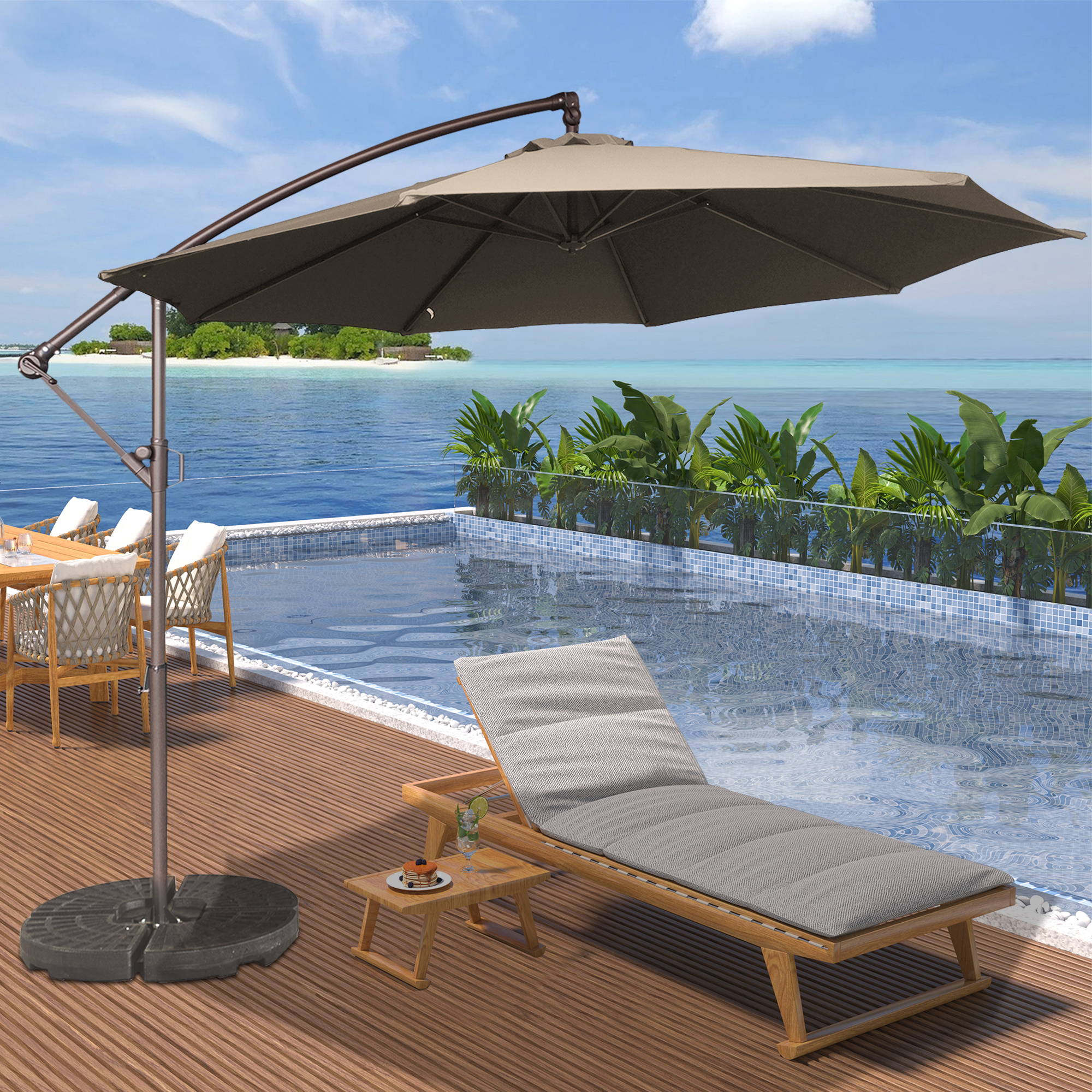 10 Ft Cantilever Patio Offset Umbrella Upgrade Crank Hanging Canopy Umbrella