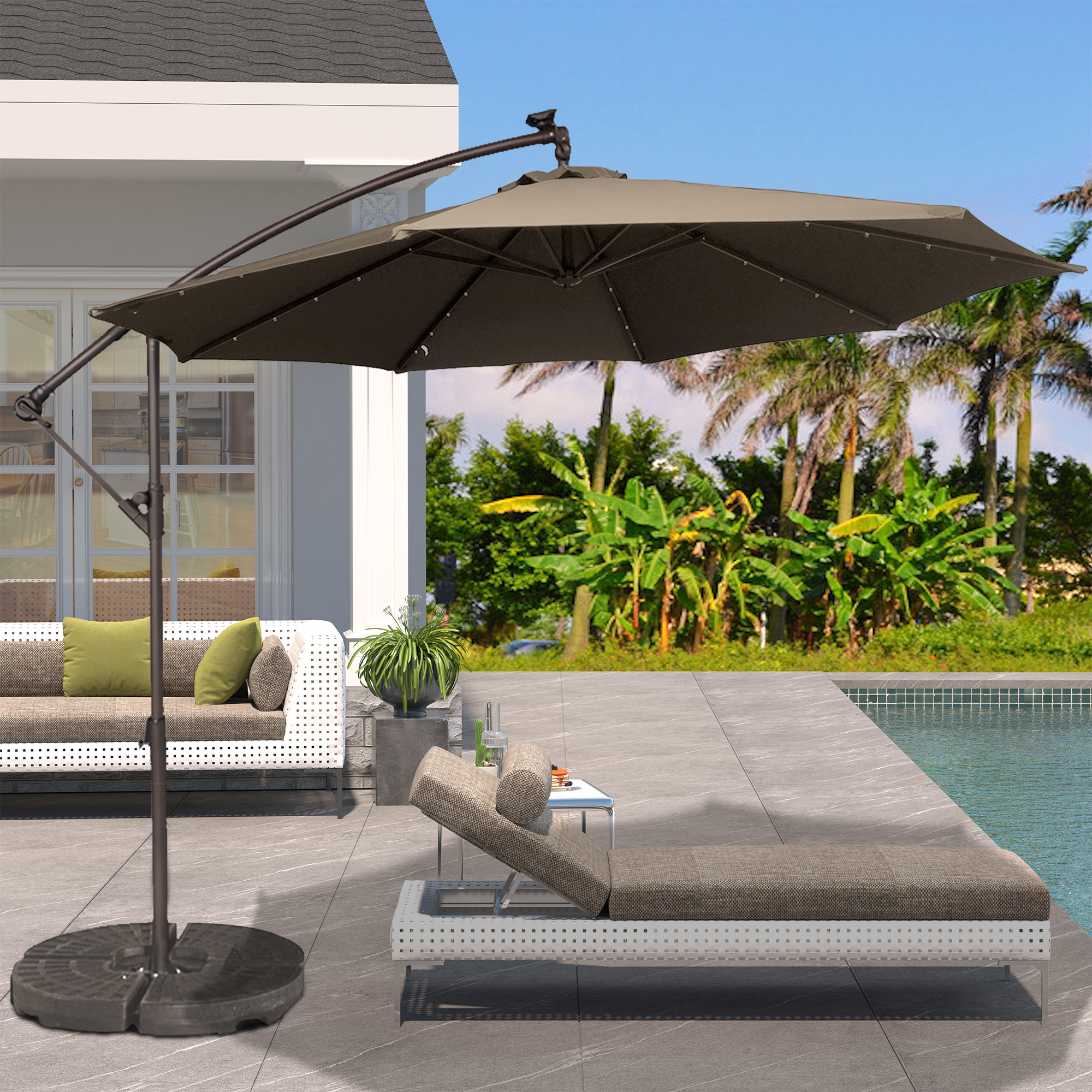 10 Ft Cantilever Patio Offset Umbrella Upgrade Crank Hanging Canopy Umbrella