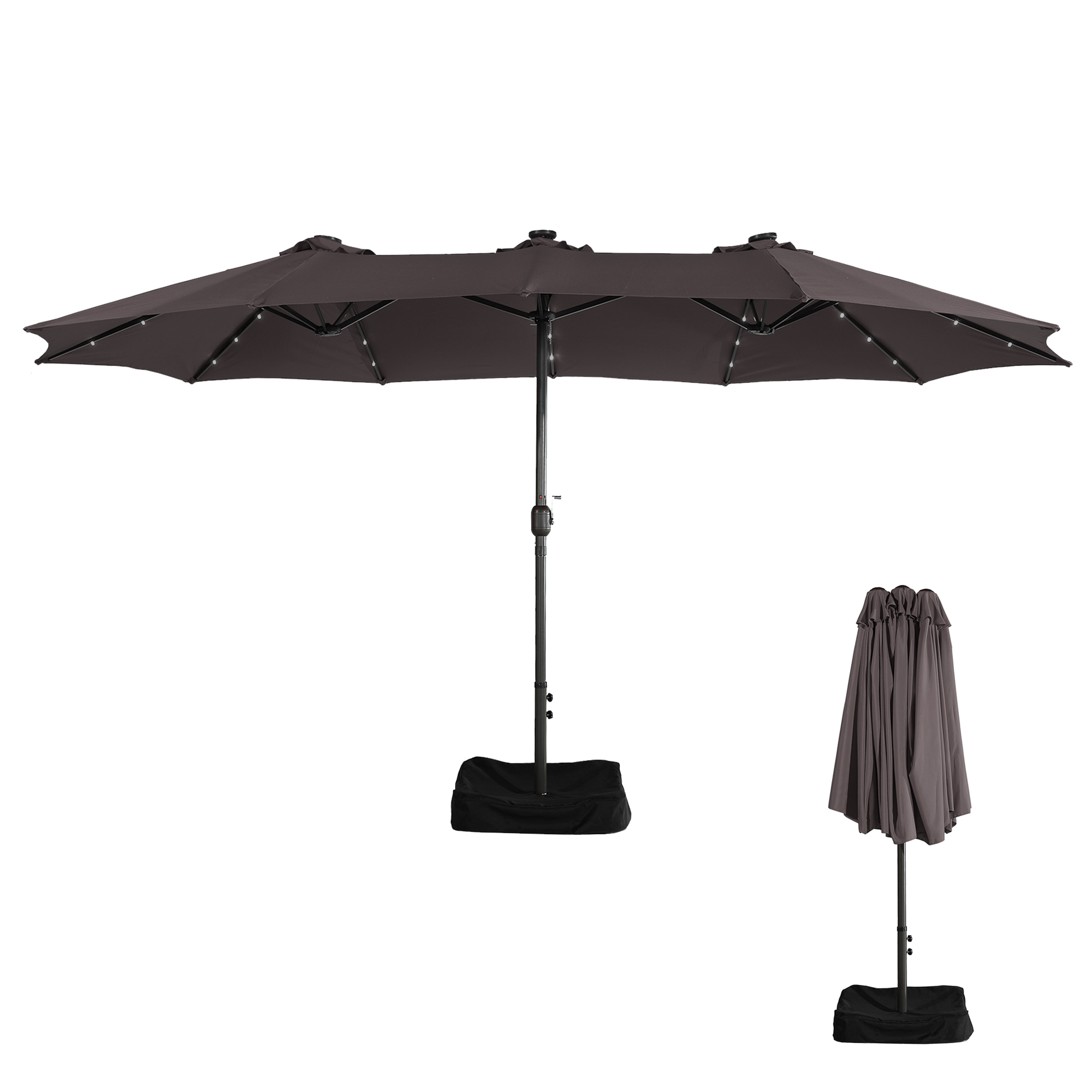 15ft Rectangular Patio Umbrella with Base and LED Lights