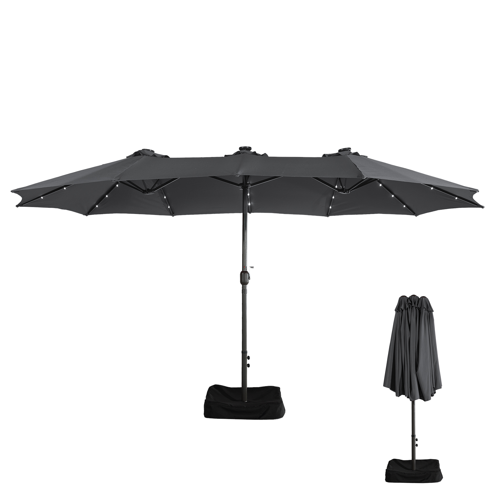 15ft Rectangular Patio Umbrella with Base and LED Lights