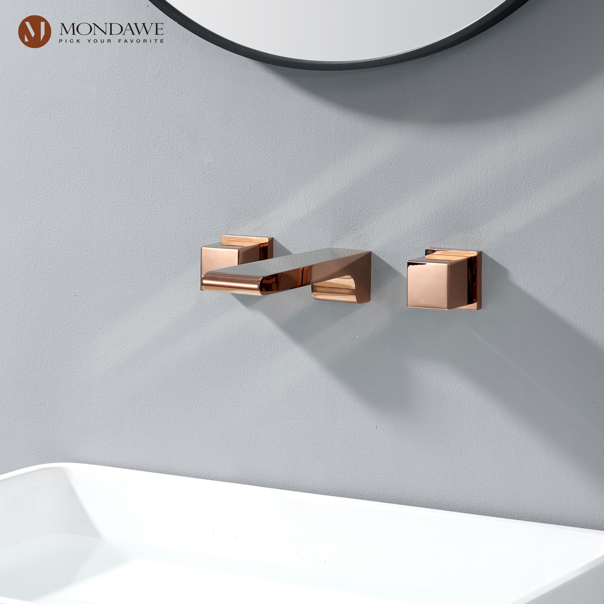 Mondawe Spot Free Widespread Wall Mount 3-Hole Sink  Water Tap with Double Handle-Mondawe