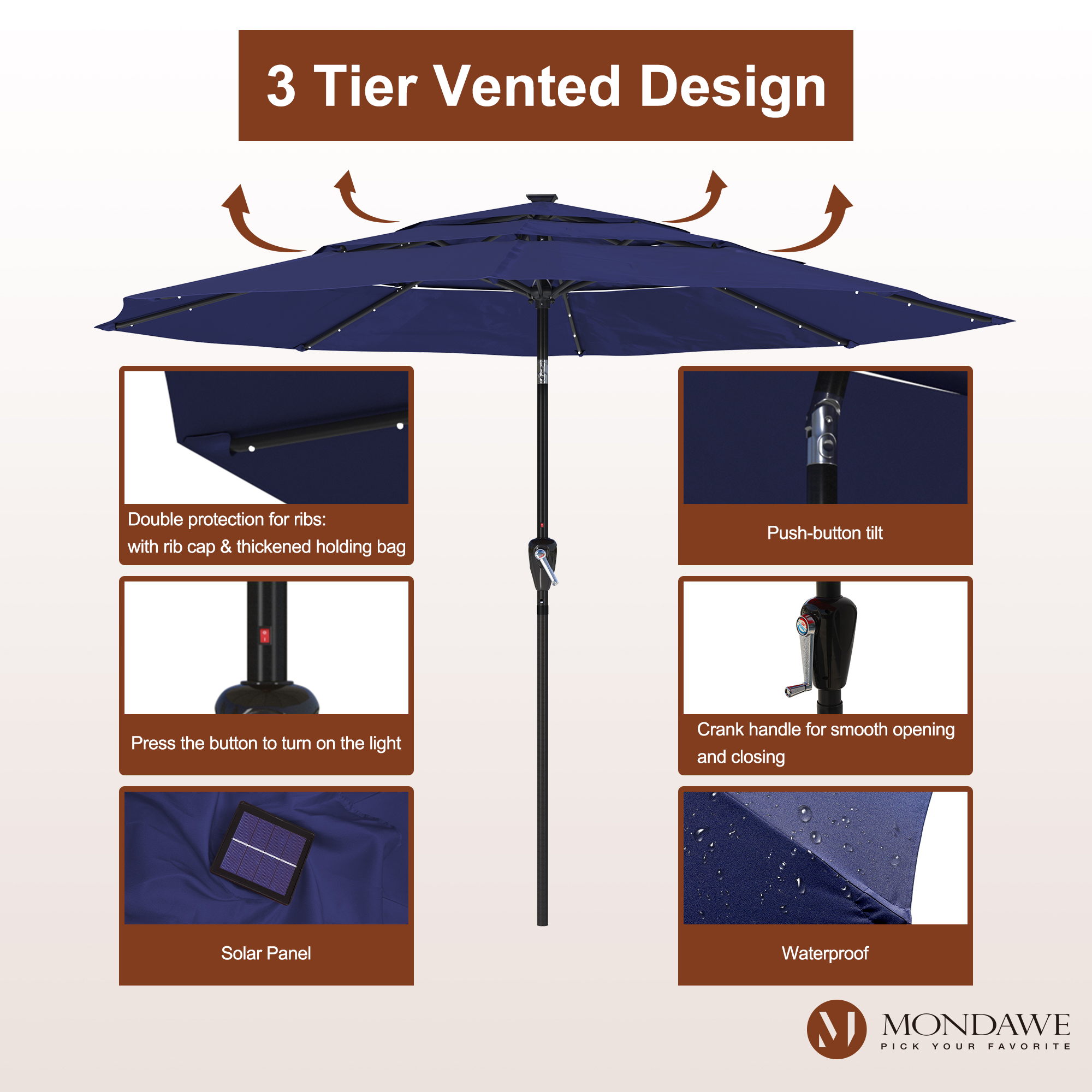 Mondawe 11-Ft Market Patio Umbrella with LED-Mondawe