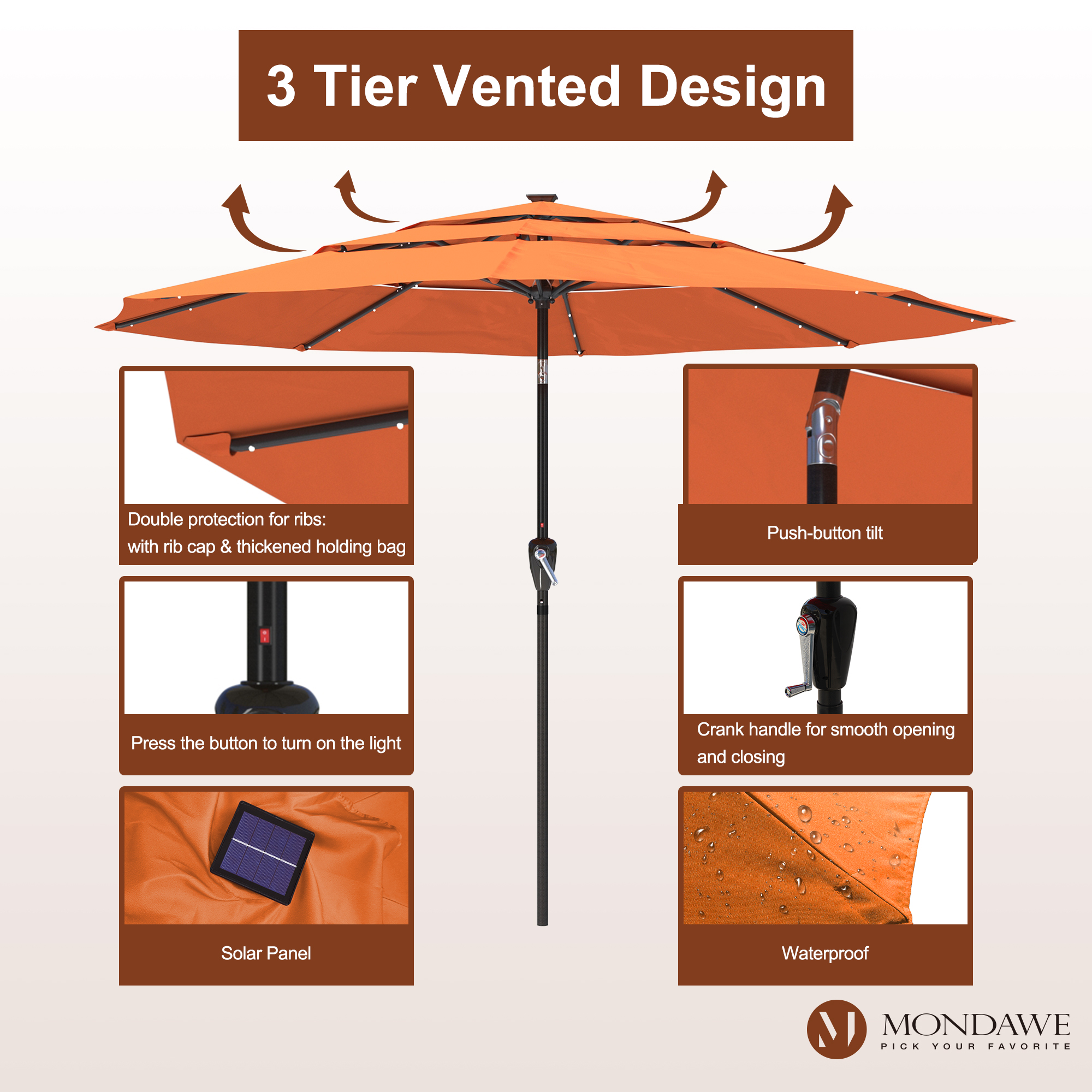 Mondawe 11-Ft Market Patio Umbrella with LED-Mondawe