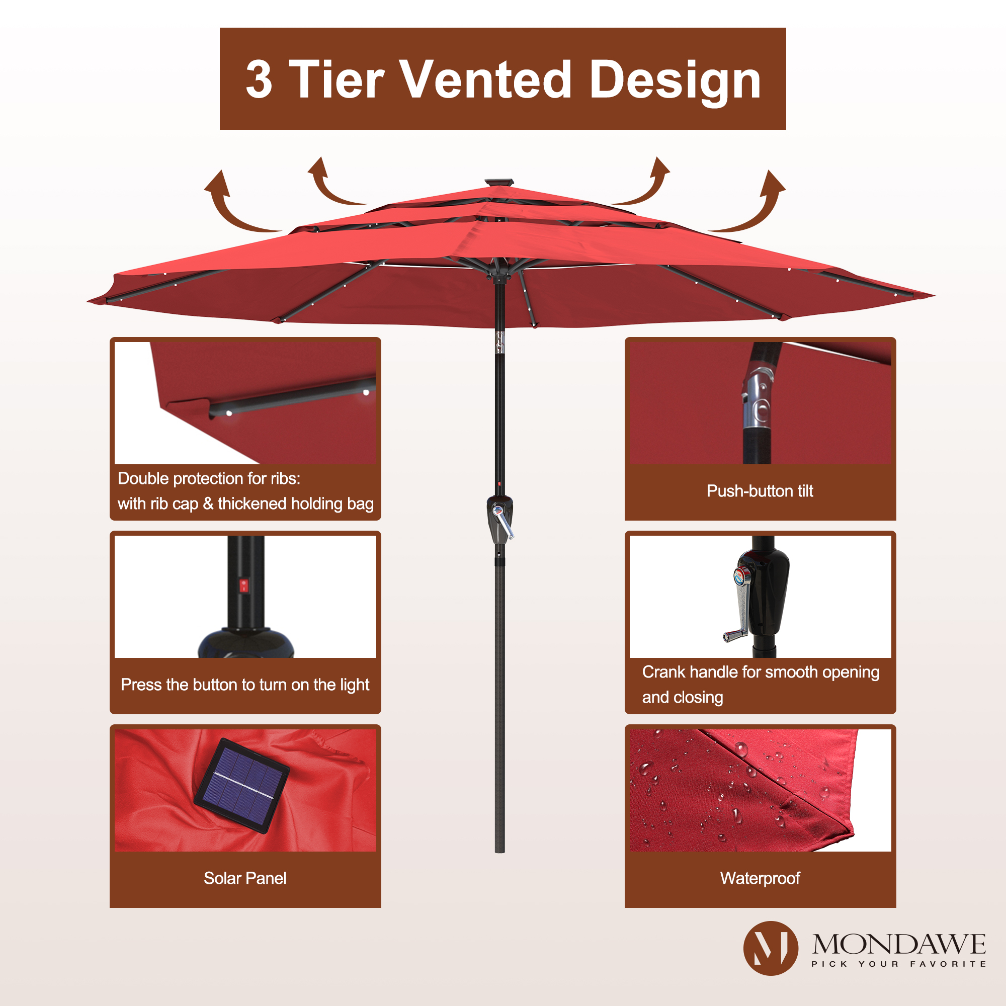Mondawe 11-Ft Market Patio Umbrella with LED-Mondawe