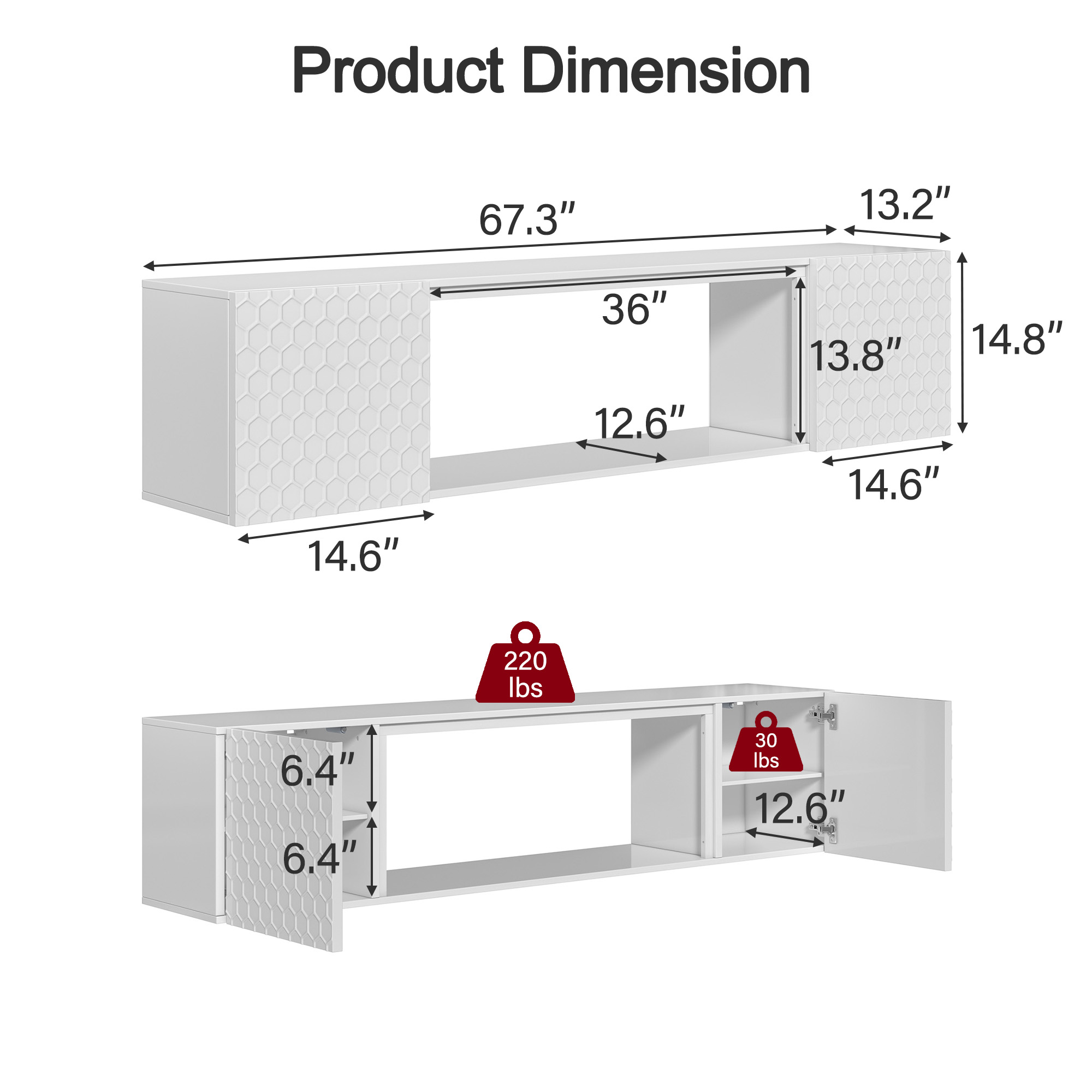 Wall Mount Floating TV Stand up for 70/80 inch TV