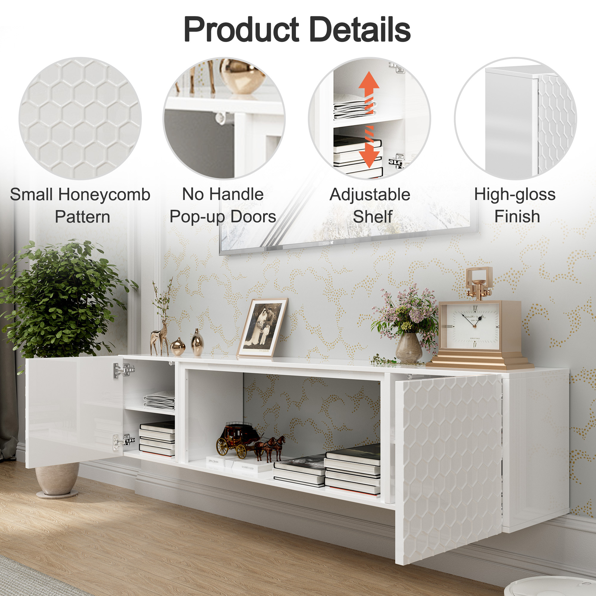 Wall Mount Floating TV Stand up for 70/80 inch TV