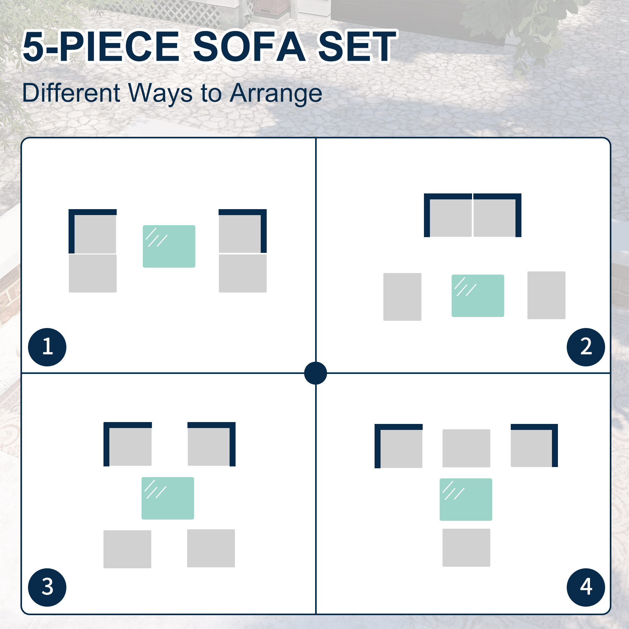 5-Piece Patio Rattan Wicker PE Conversation Set with Cushions