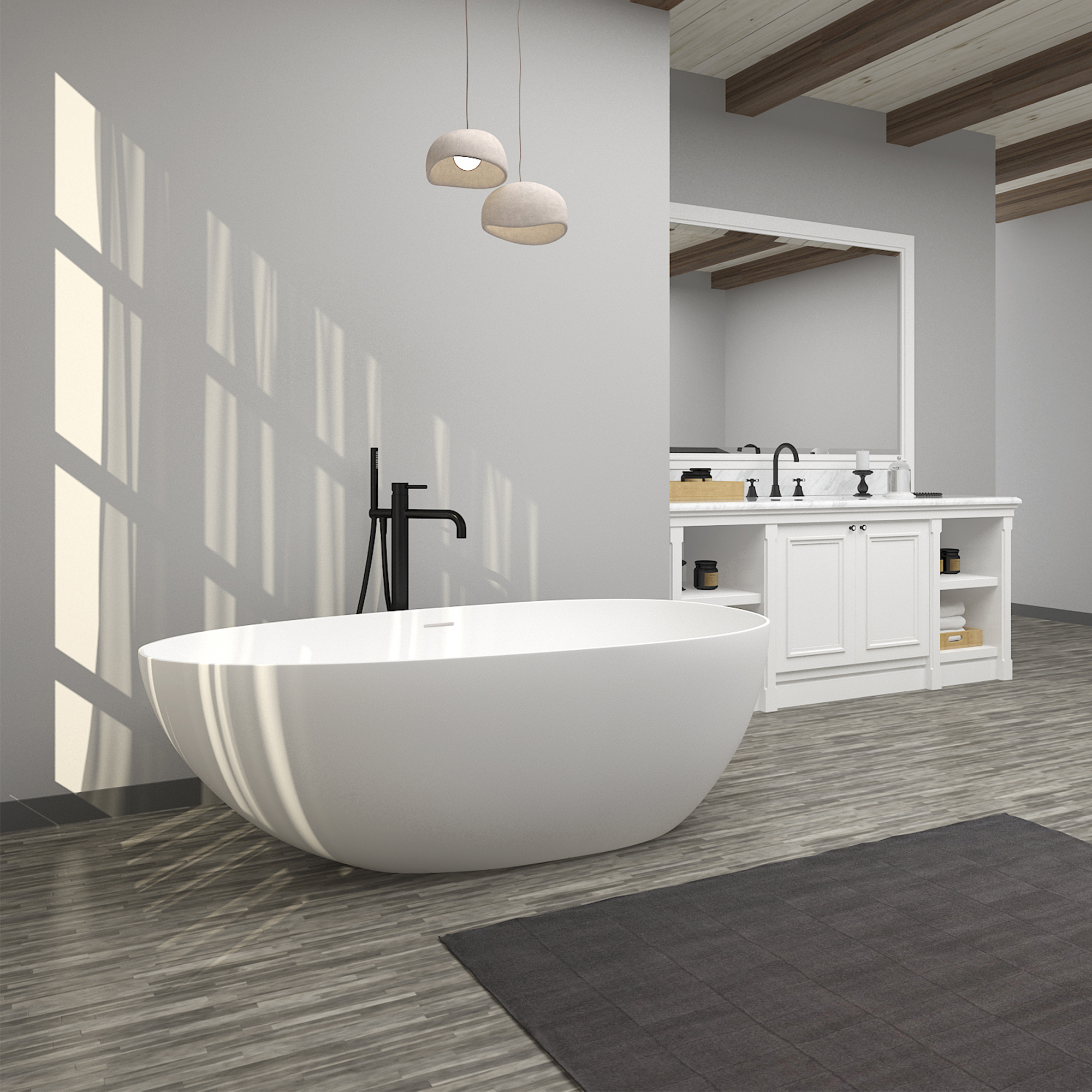 Boyel Living 67'' Resin Stone Freestanding Bathtub, Solid Surface Matte White Free Standing Tub, Egg Shape Stand Alone Soaking Tubs with Drain, Drain Hose & Sanding Paper