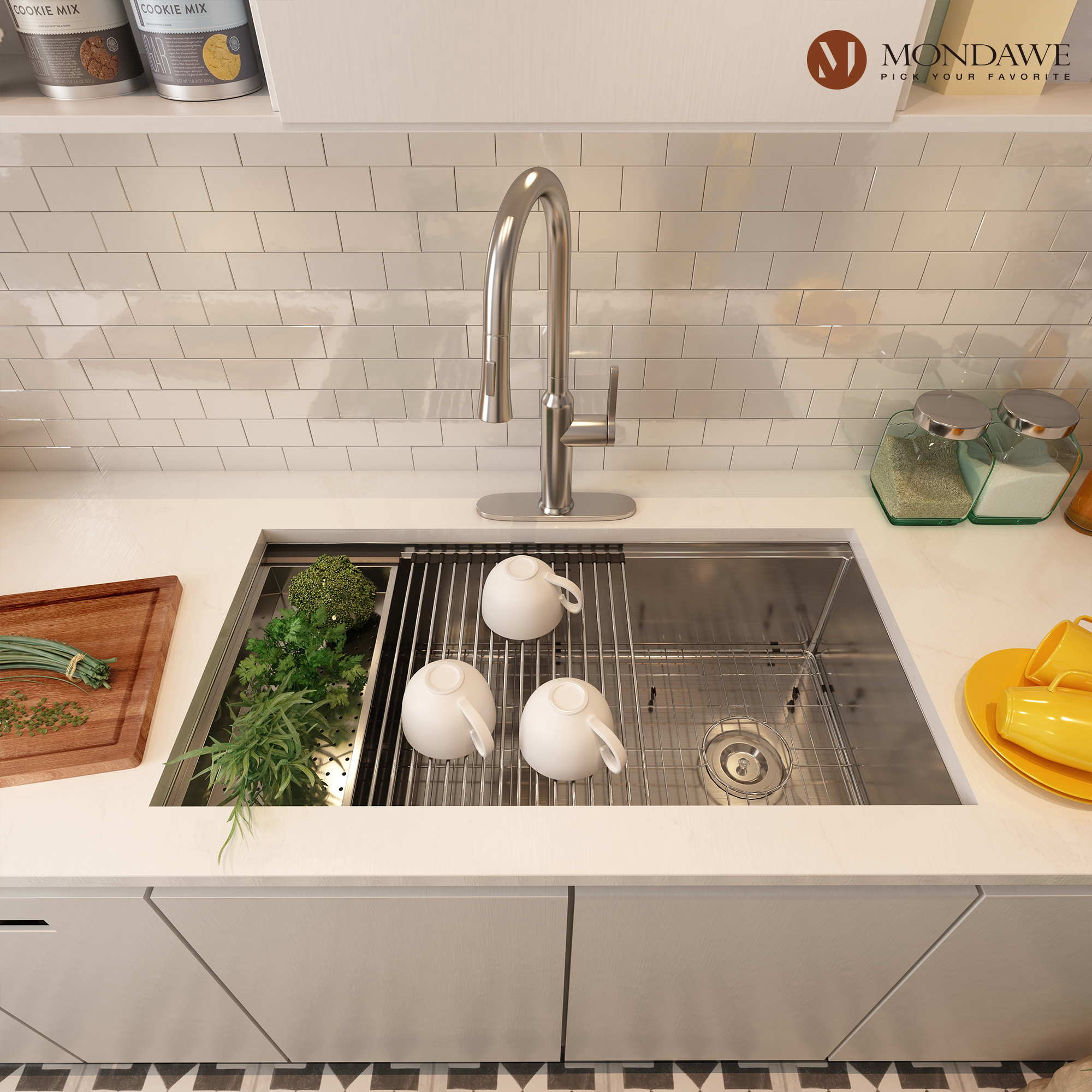 Undermount 36-in x 19-in Brushed Stainless Steel Single Bowl Workstation Kitchen Sink-Mondawe