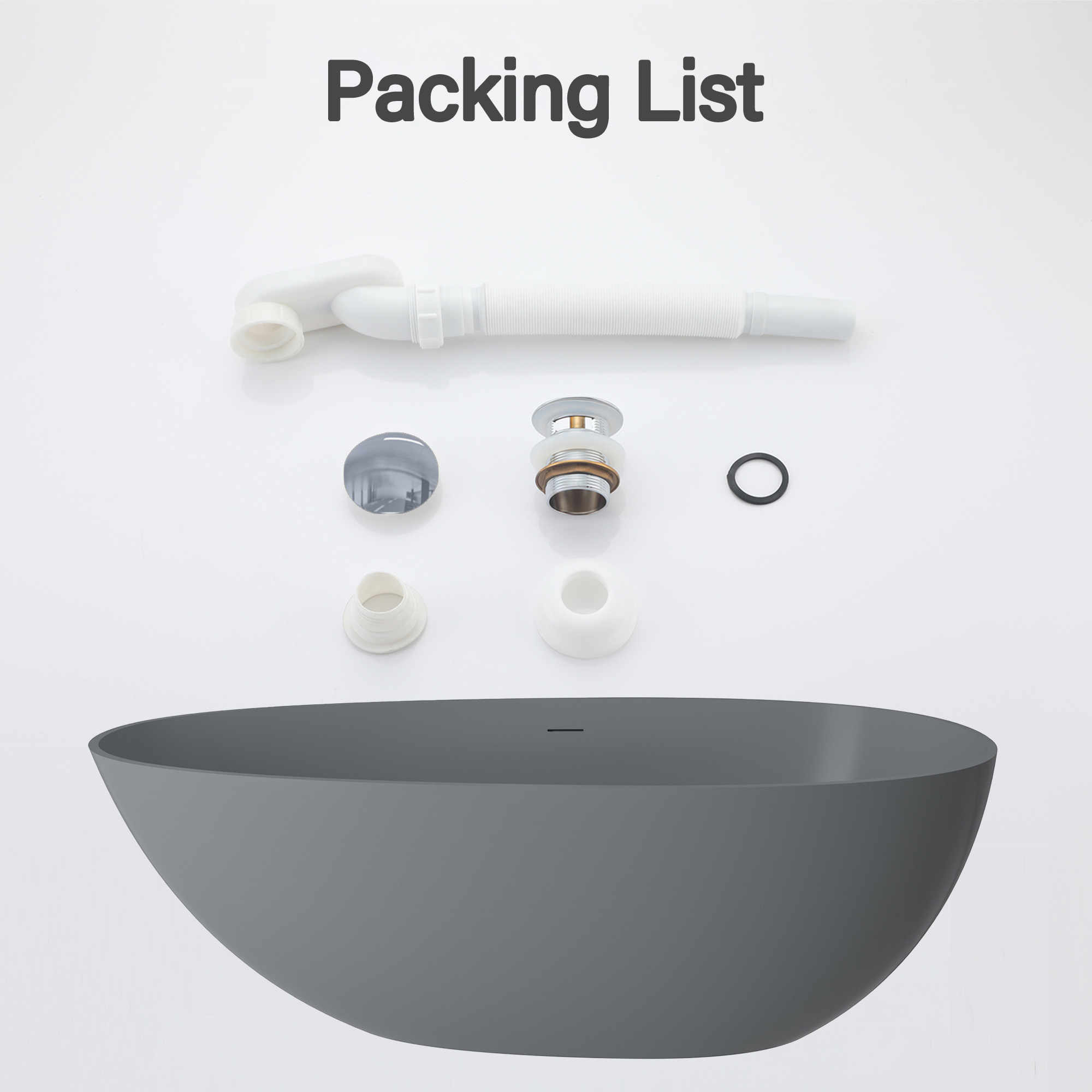 Luxury 59" Solid Surface White Freestanding Soaking Bathtub with Drain