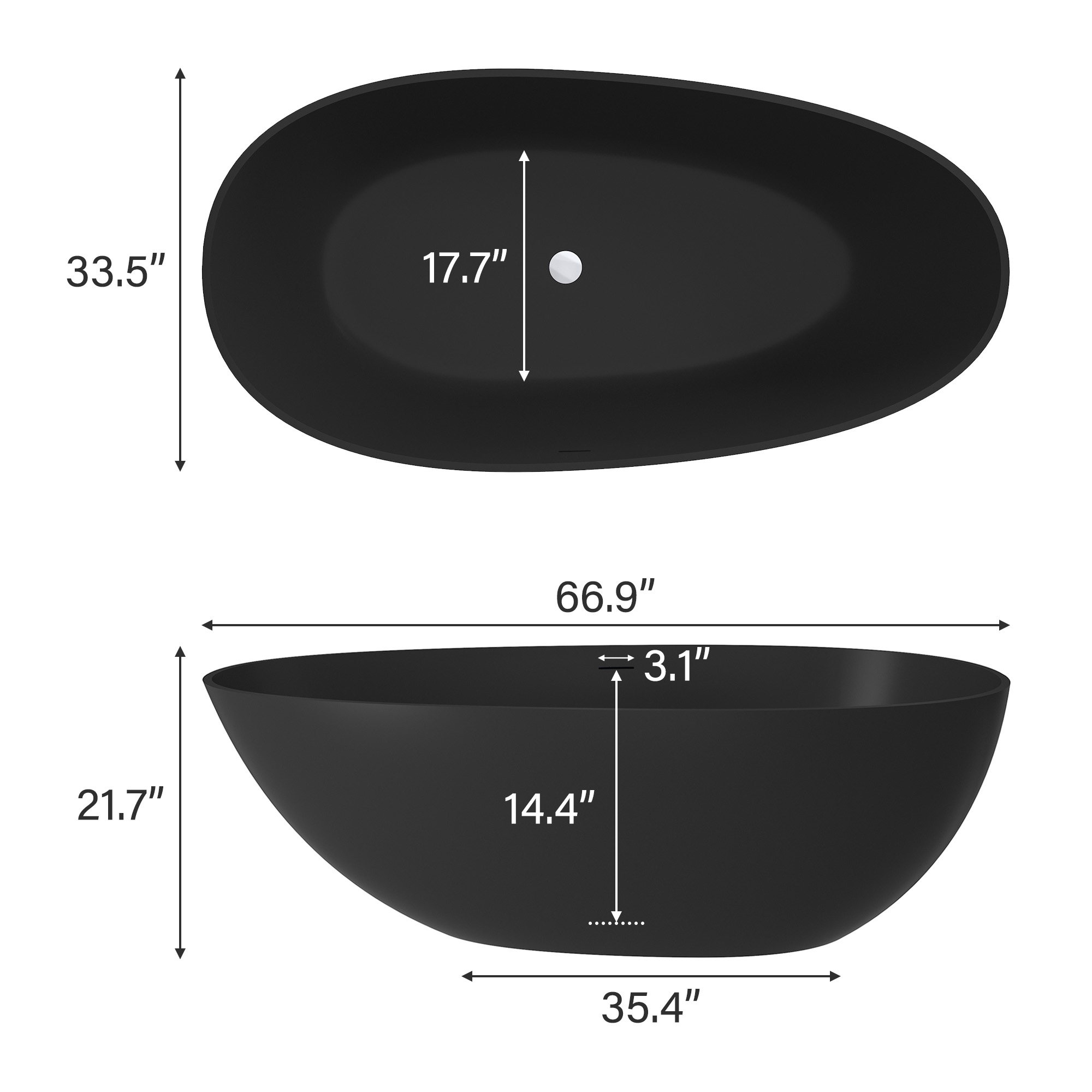 Luxury 67" Solid Surface Freestanding Soaking Bathtub with Drain