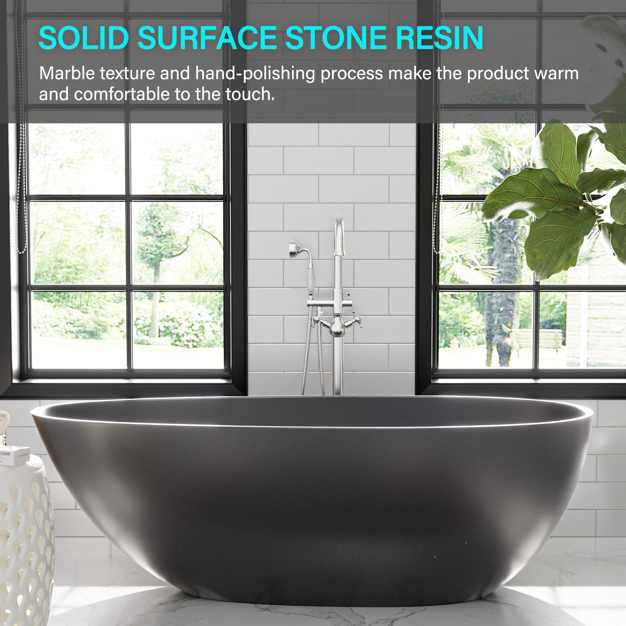 Luxury 67" Solid Surface Freestanding Soaking Bathtub with Drain