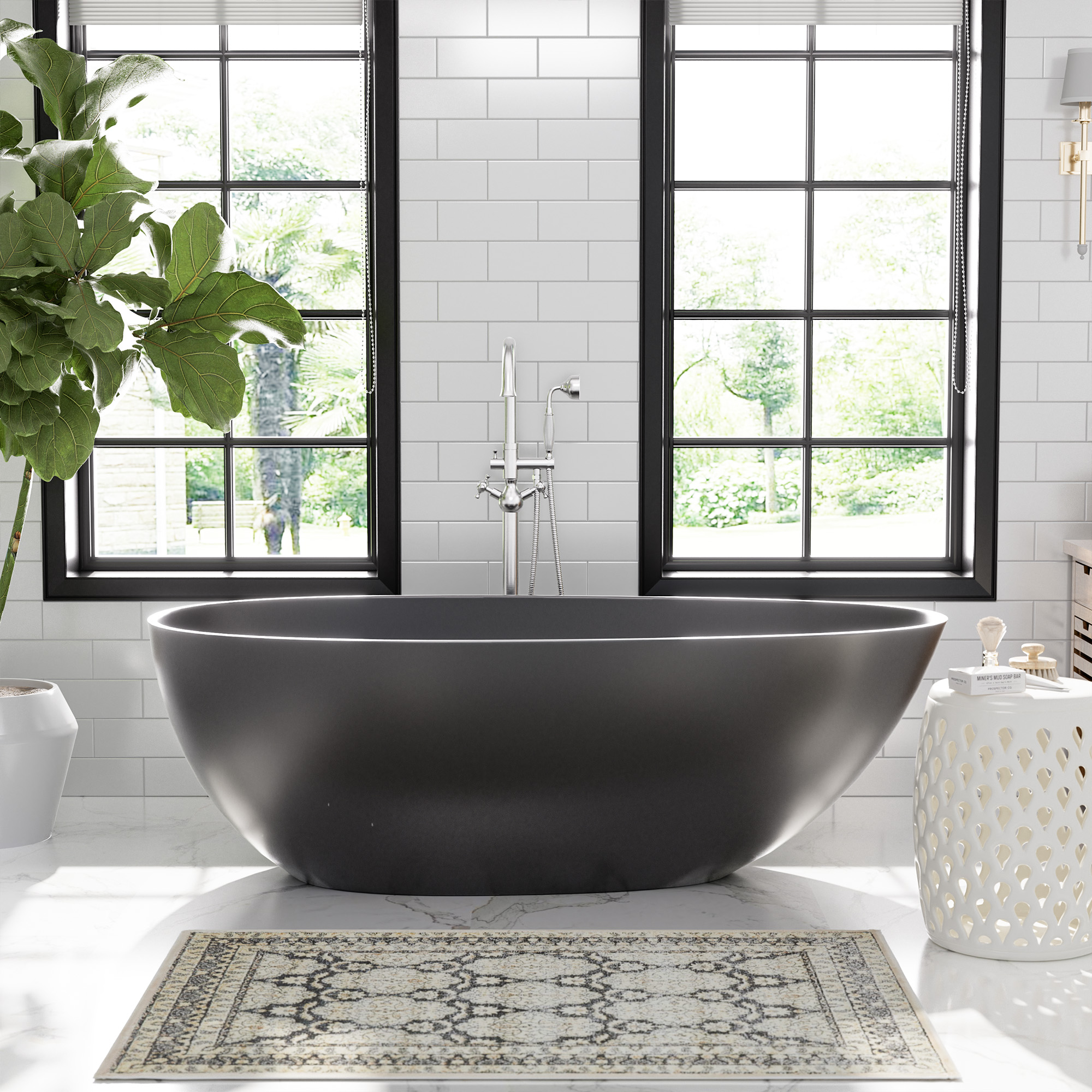 Luxury 67" Solid Surface Freestanding Soaking Bathtub with Drain