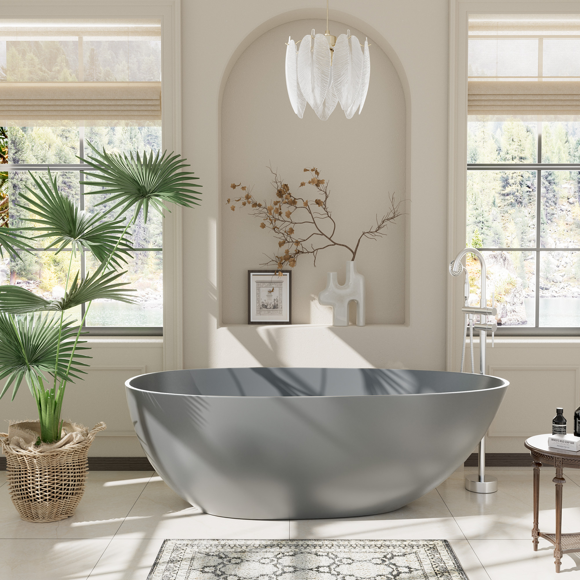 Luxury 67" Solid Surface Freestanding Soaking Bathtub with Drain