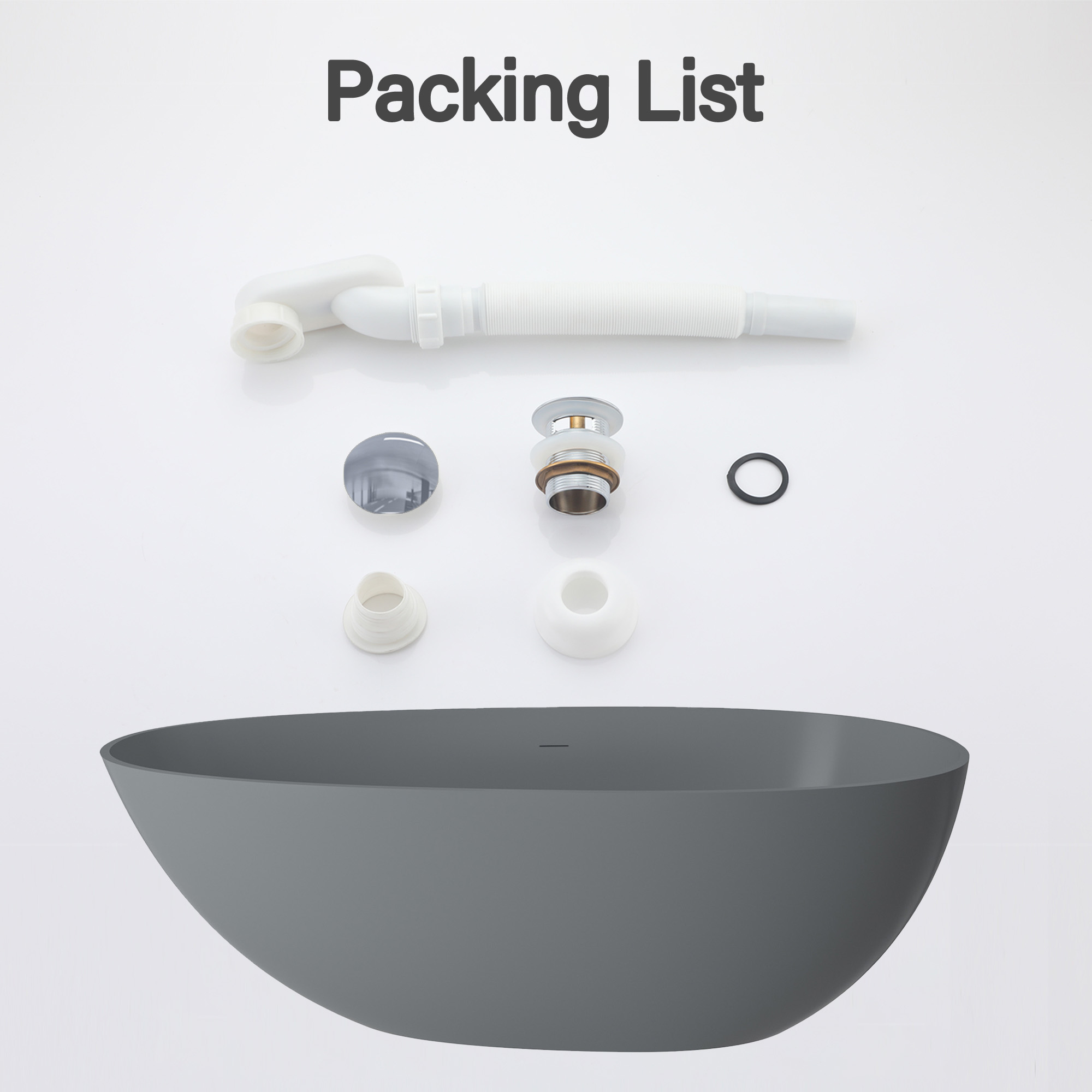 Luxury 67" Solid Surface Freestanding Soaking Bathtub with Drain