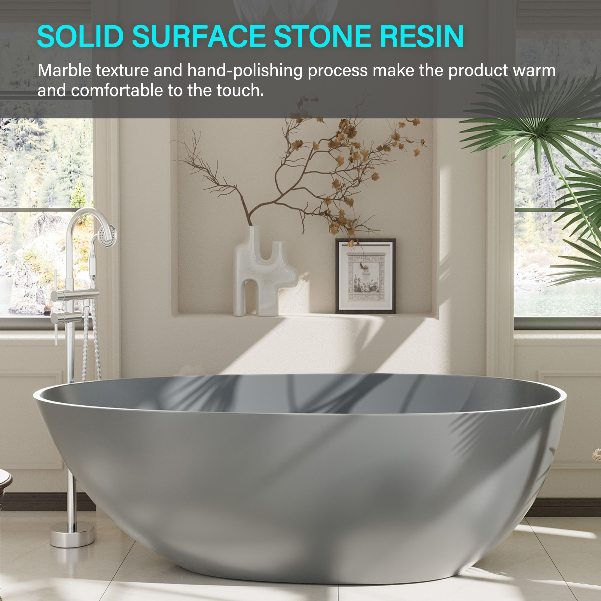 Luxury 67" Solid Surface Freestanding Soaking Bathtub with Drain