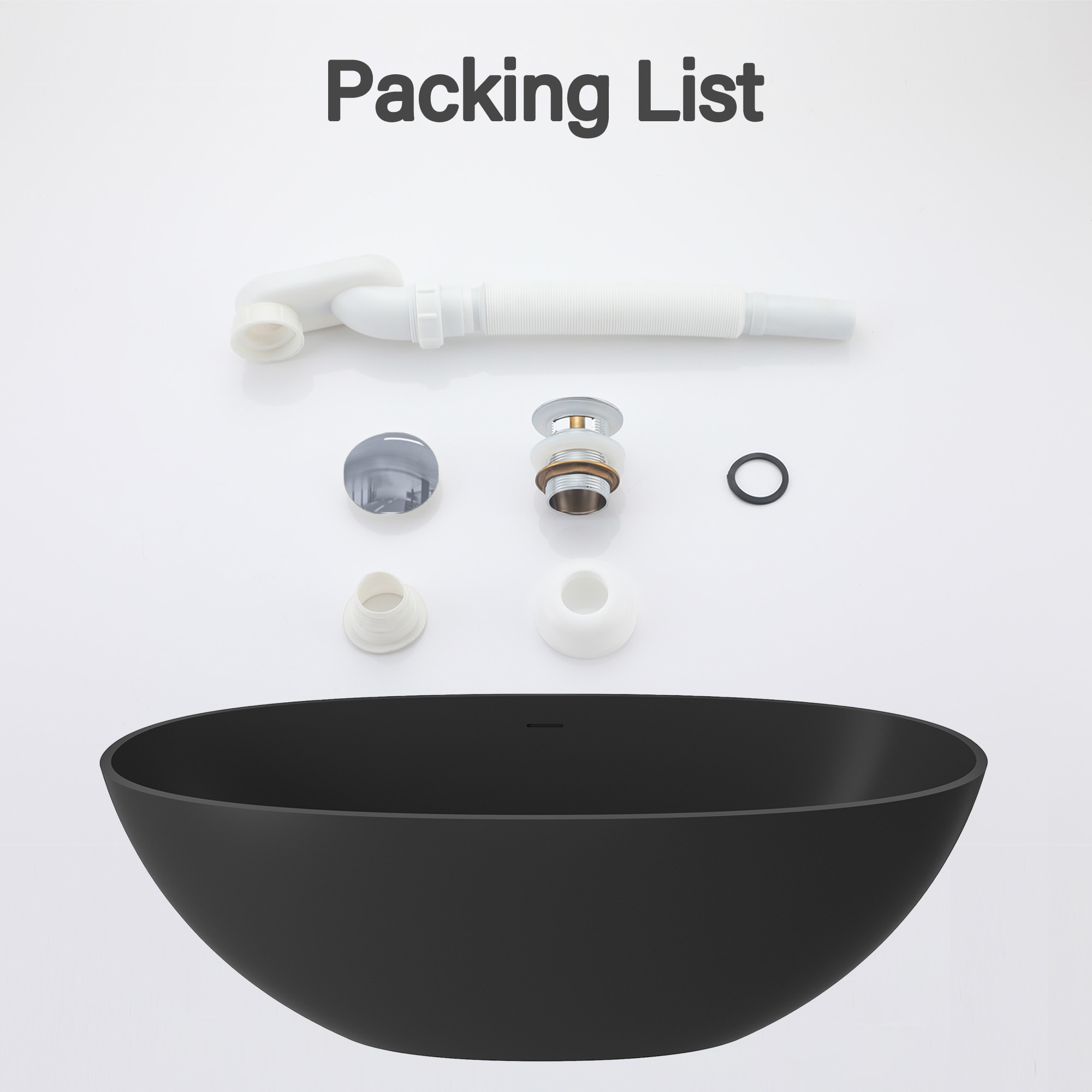 65" Solid Surface Oval Soaking Bathtub with Drain