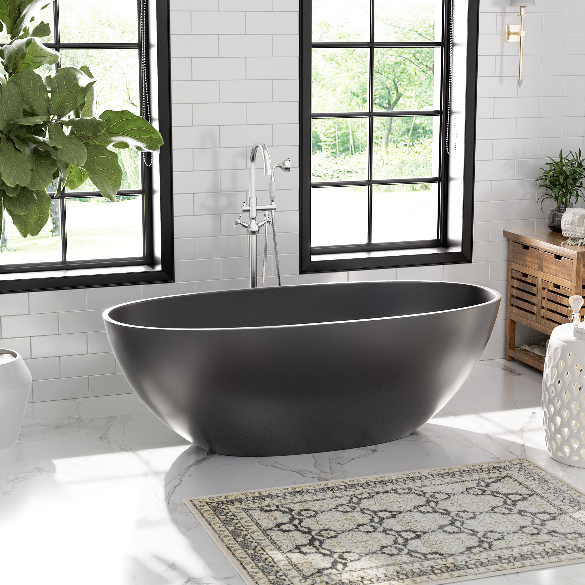 65" Solid Surface Oval Soaking Bathtub with Drain