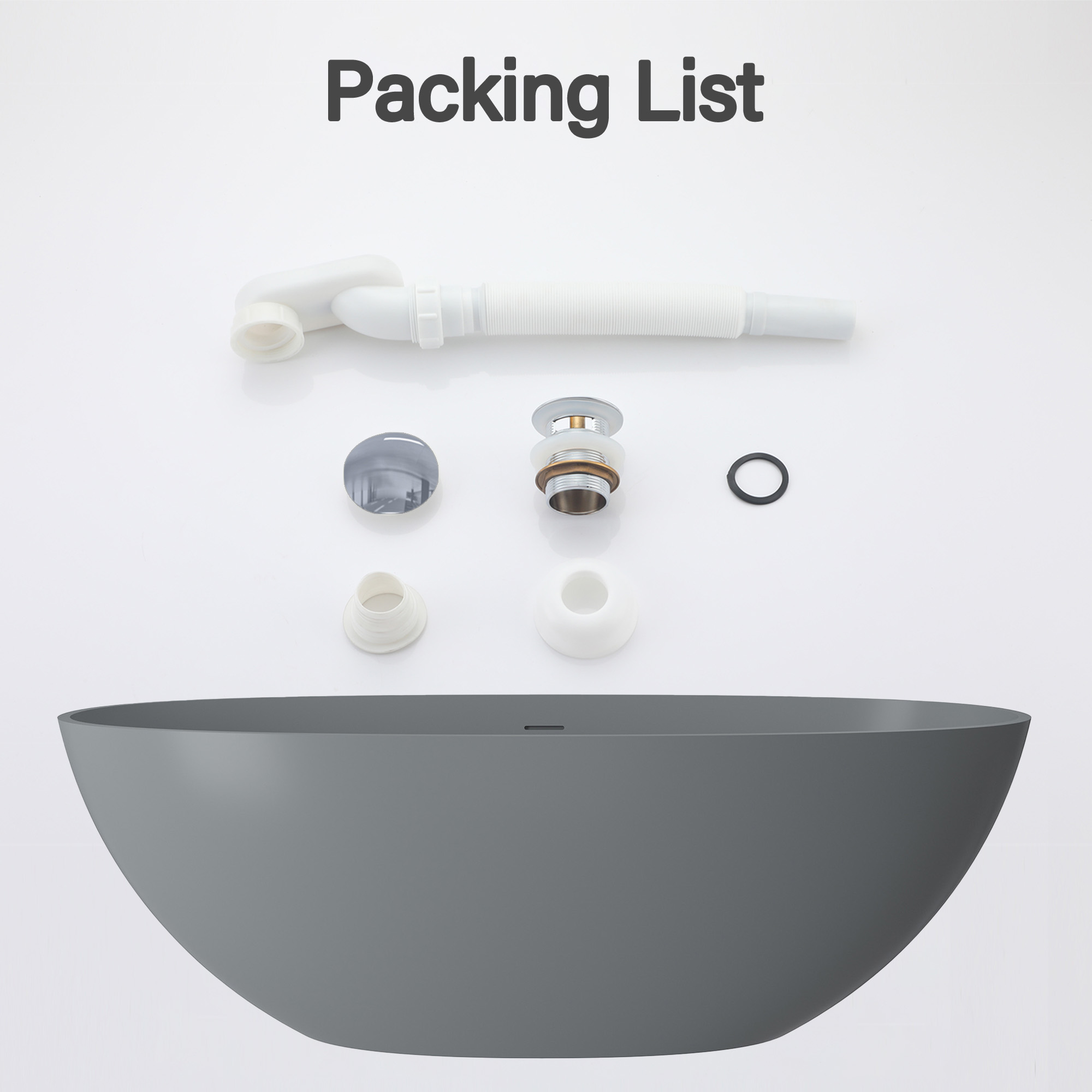 65" Solid Surface Oval Soaking Bathtub with Drain