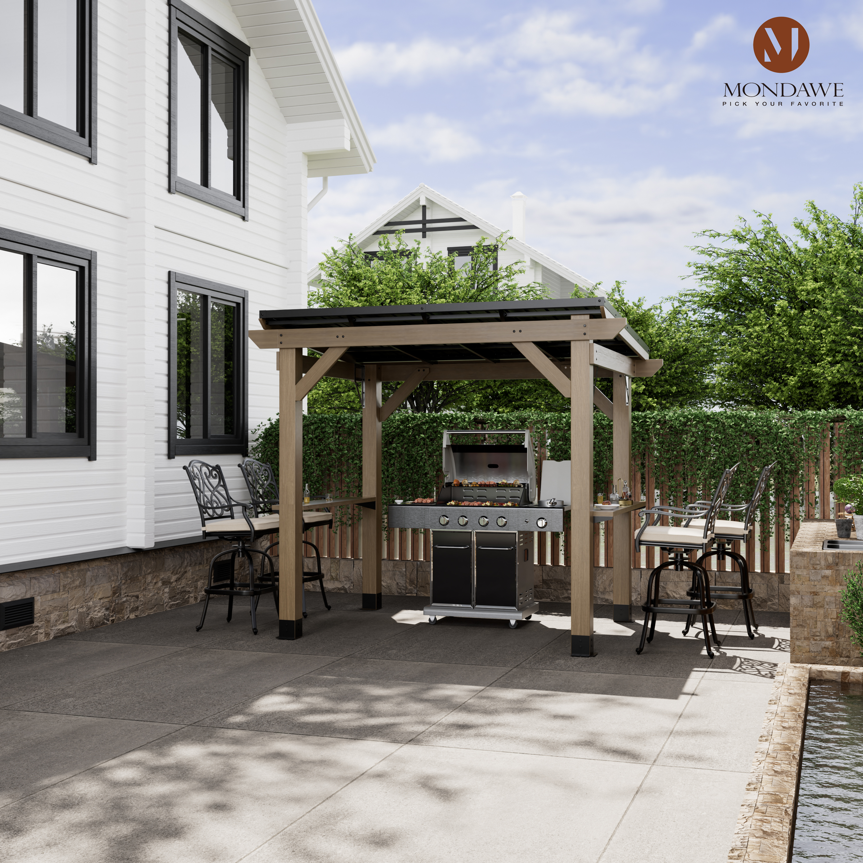 8 ft. x 6 ft. Cedar  Hardtop BBQ Gazebo with Two Side Wooden Holder