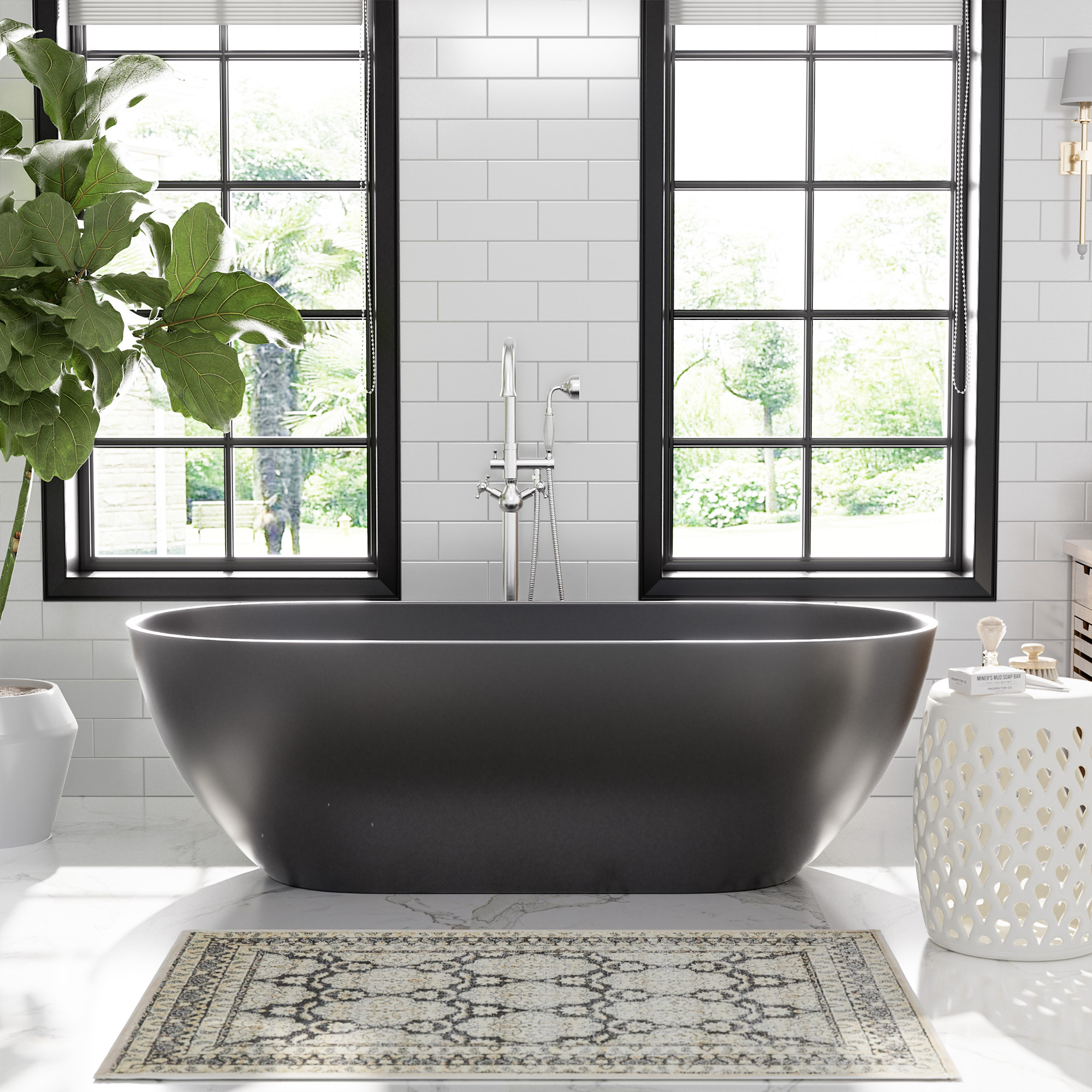 Oval Freestanding Bathtub in Matte Black with Drain