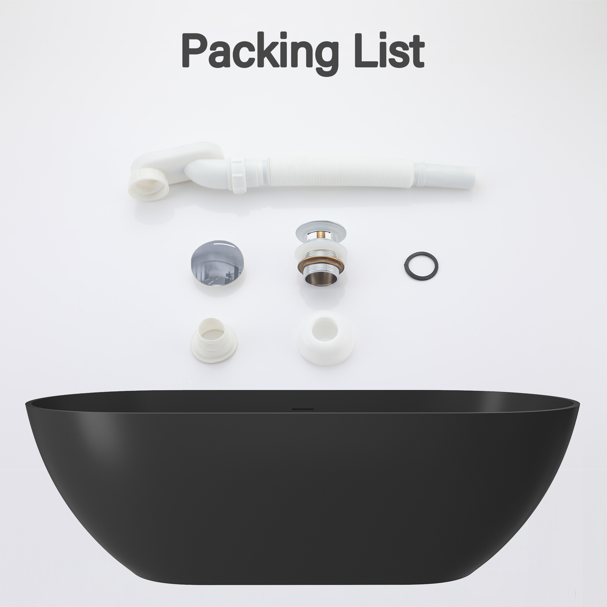 Oval Freestanding Bathtub in Matte Black with Drain