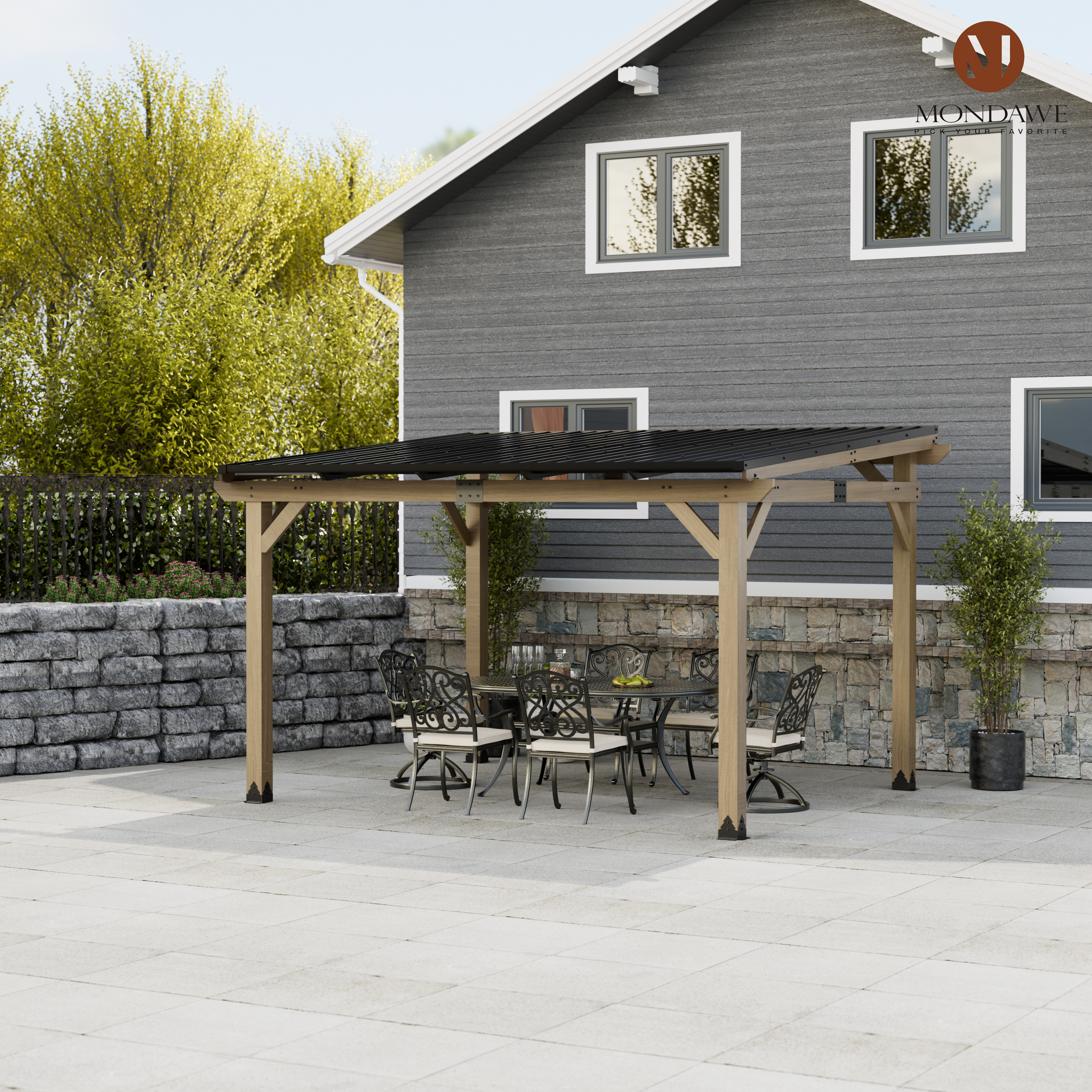 Outdoor Cedar Wooden Hardtop Gazebo with Pitched Galvanized Steel Roof