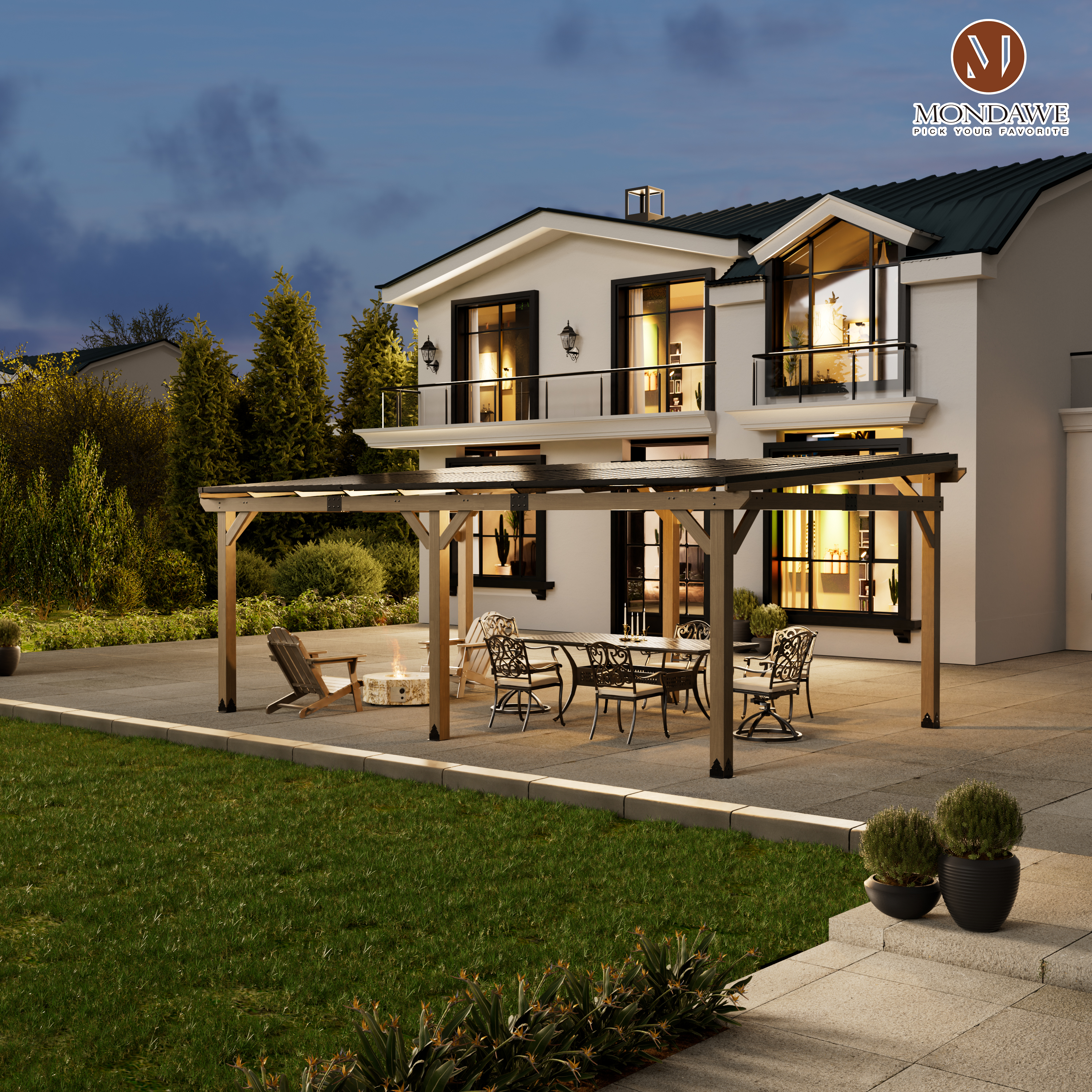 Outdoor Cedar Wooden Hardtop Gazebo with Pitched Galvanized Steel Roof