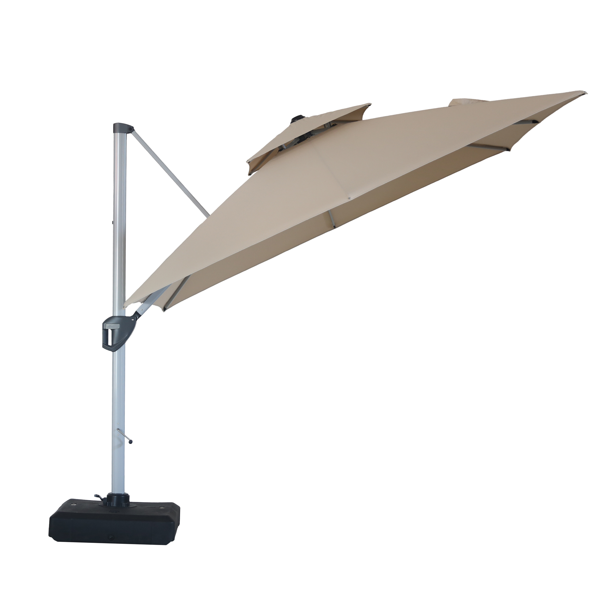 10/11ft Square Cantilever Patio Umbrella with 5 Adjustable Angles, Outdoor Sunshade with Base for Deck, Garden, or Pool