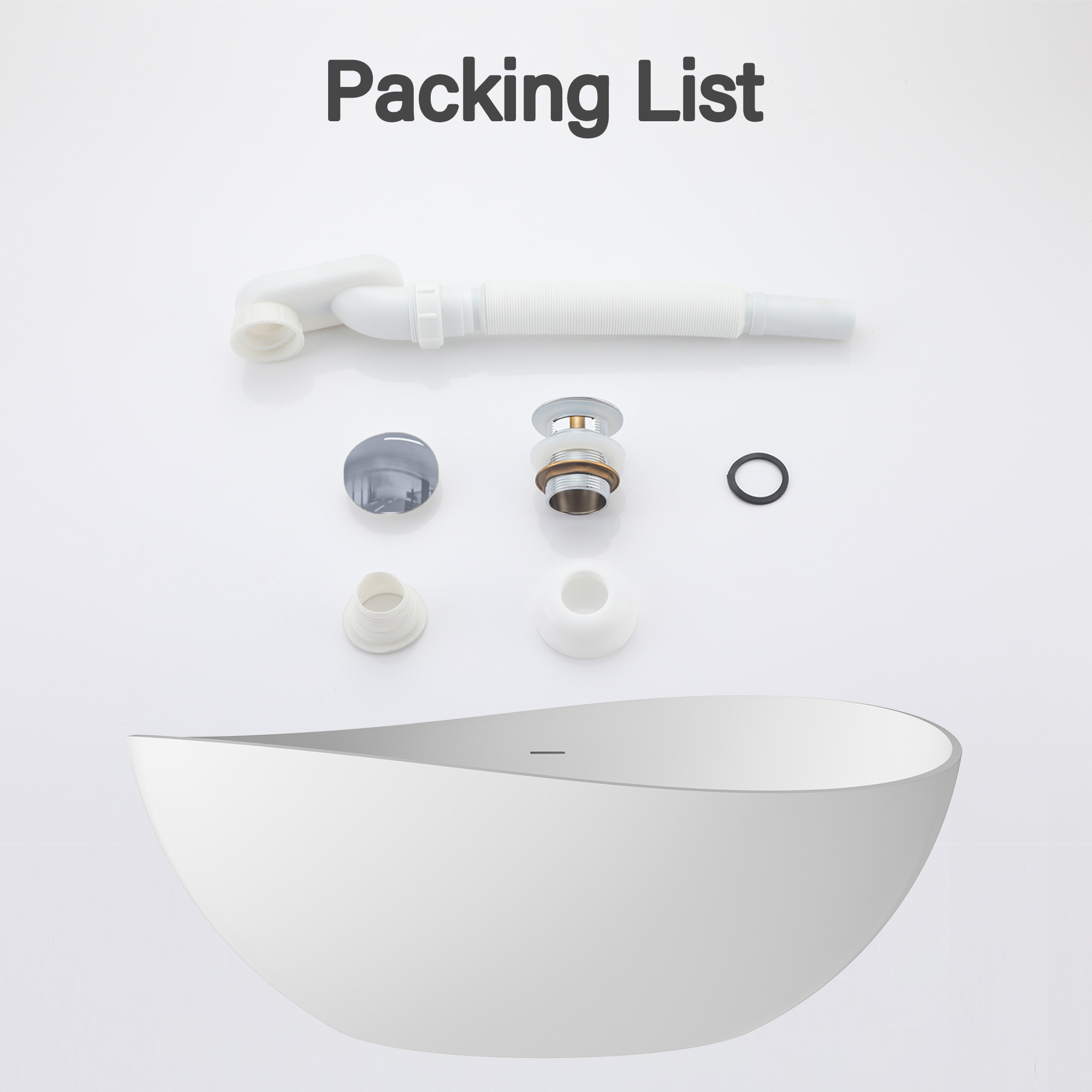 63" Free Standing Tub, Matte White Stone Resin Freestanding Bathtub Solid Surface Soaking Tub with Drain, Drain Hose & Sanding Paper