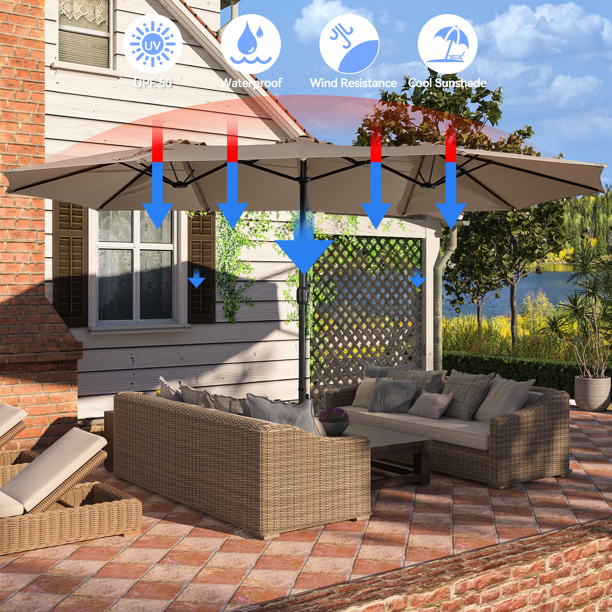 Mondawe 15ft Rectangular Patio Market Umbrella with Base