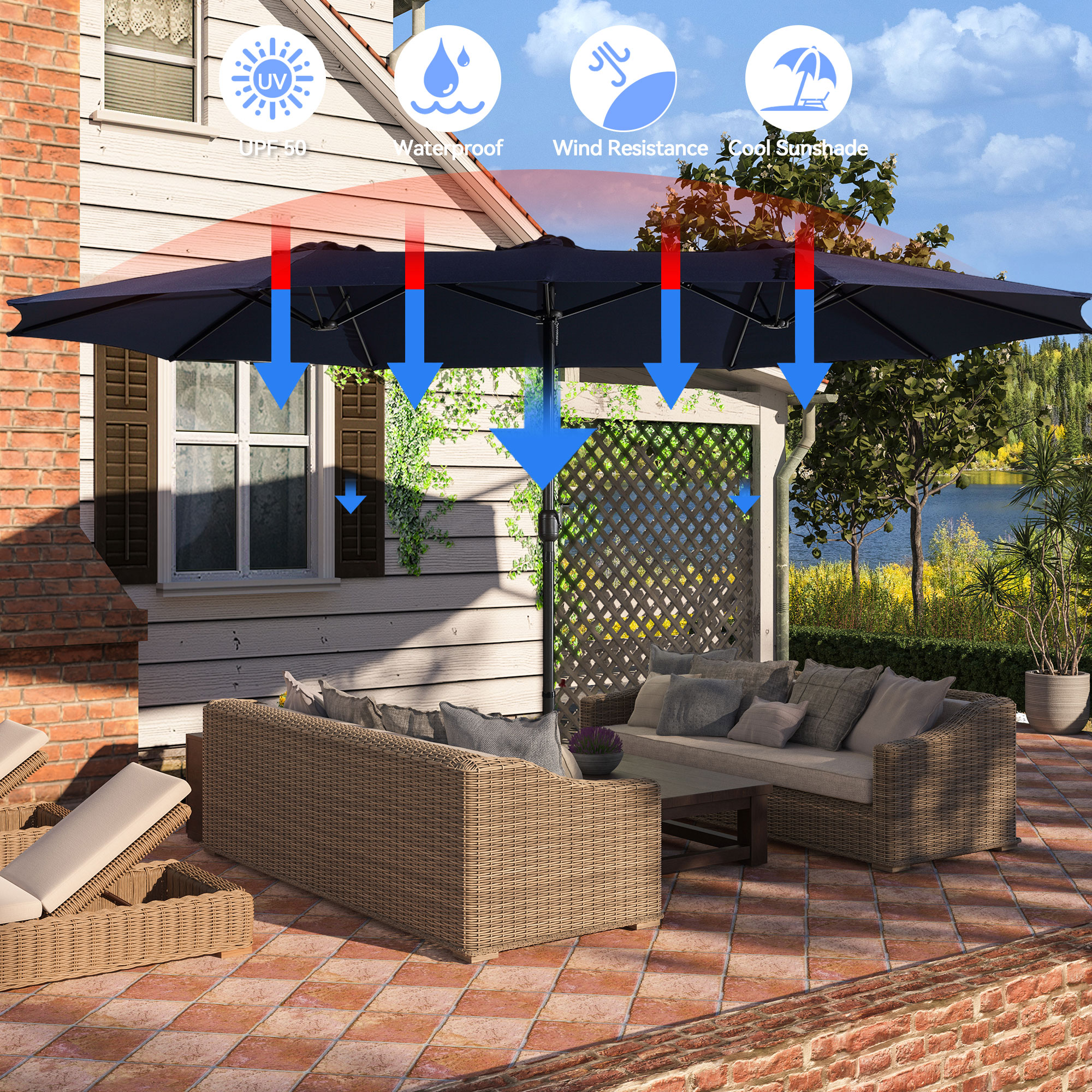 Mondawe 15ft Rectangular Patio Market Umbrella with Base