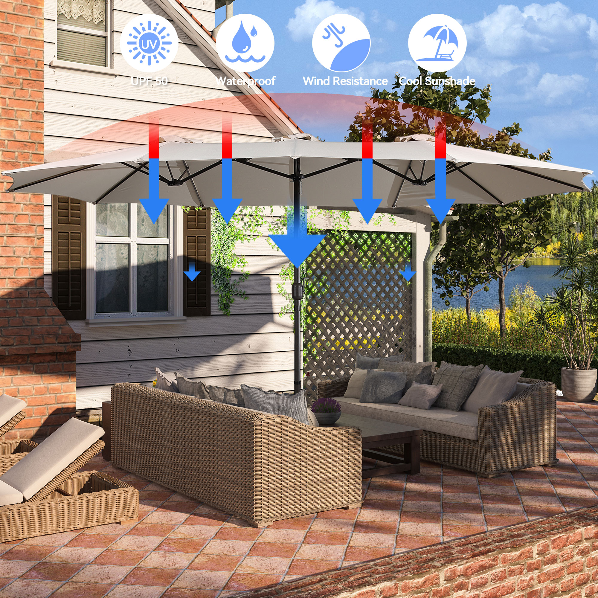 Mondawe 15ft Rectangular Patio Market Umbrella with Base