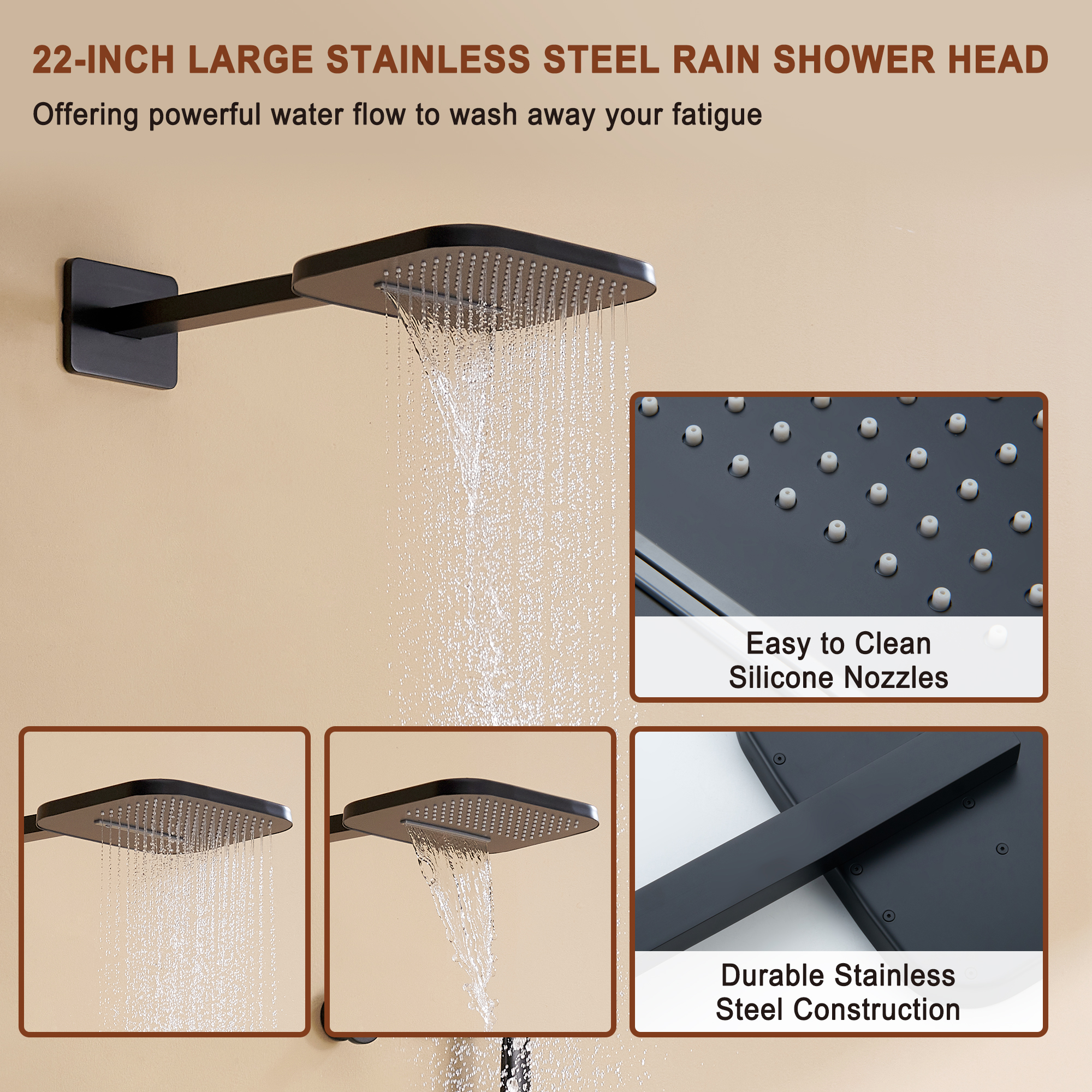 Mondawe Pressure Balanced 4-Spray Patterns 22 in. Wall Mounted Rainfall Dual Shower Heads-Mondawe