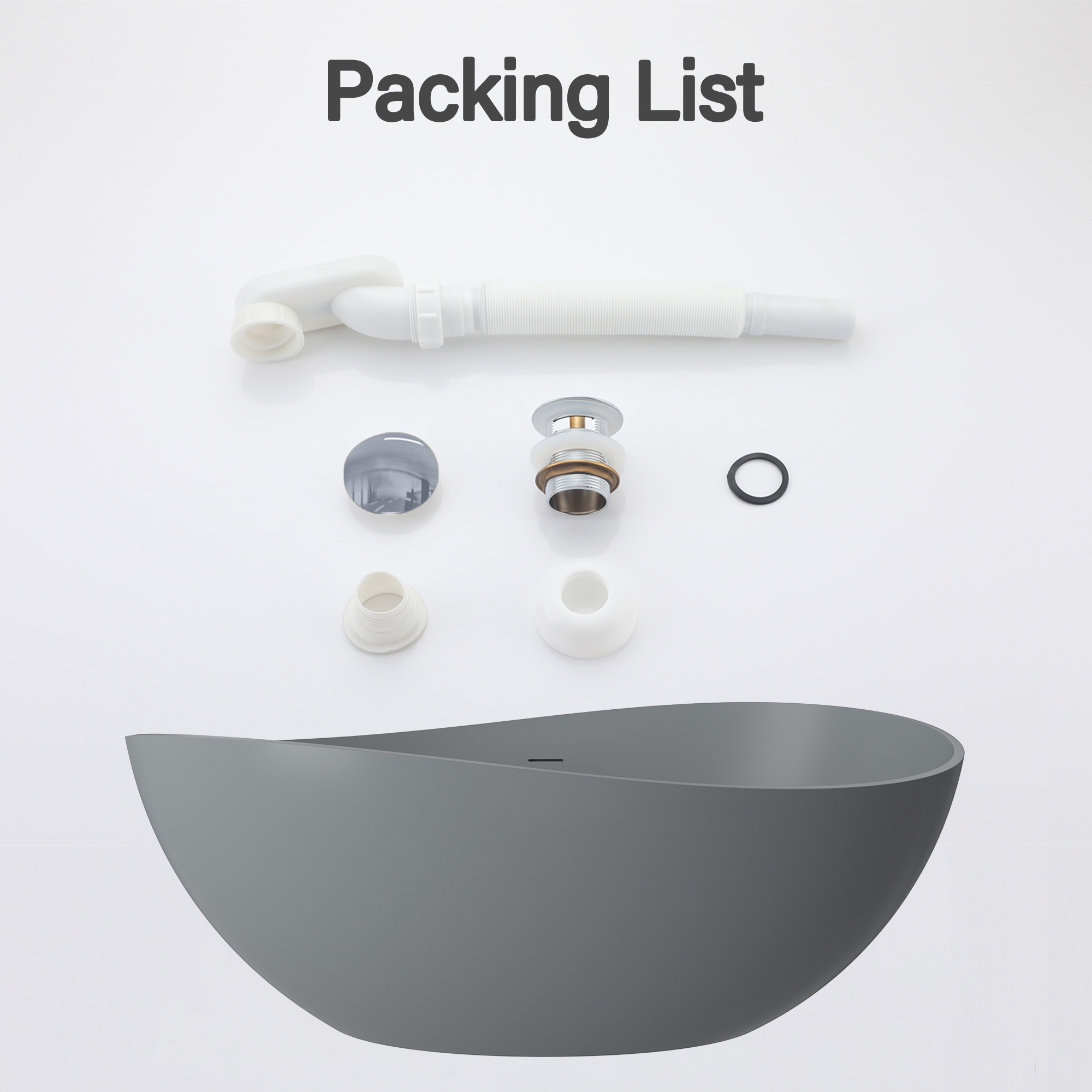 63" Free Standing Tub, Matte White Stone Resin Freestanding Bathtub Solid Surface Soaking Tub with Drain, Drain Hose & Sanding Paper