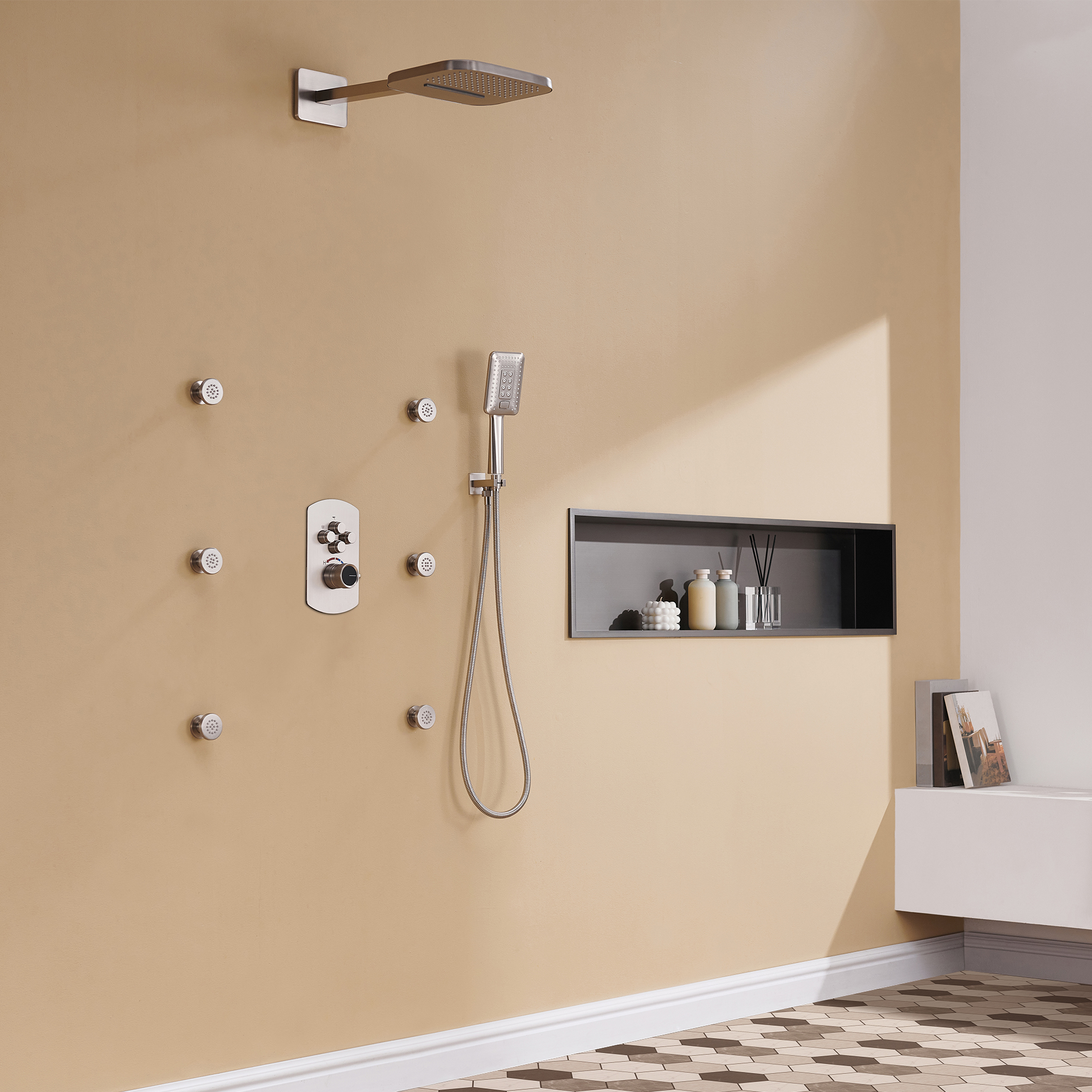 Mondawe Pressure Balanced 4-Spray Patterns 22 in. Wall Mounted Rainfall Dual Shower Heads-Mondawe