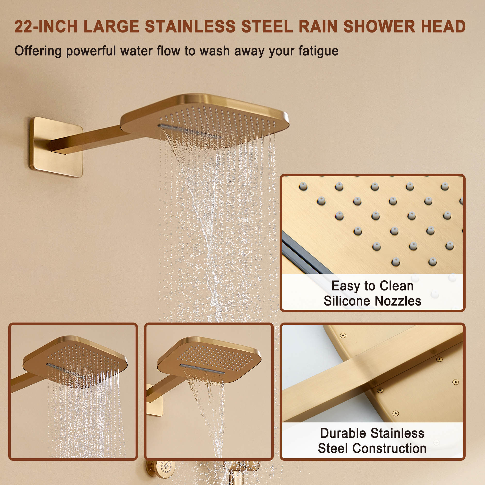 Mondawe Pressure Balanced 4-Spray Patterns 22 in. Wall Mounted Rainfall Dual Shower Heads-Mondawe