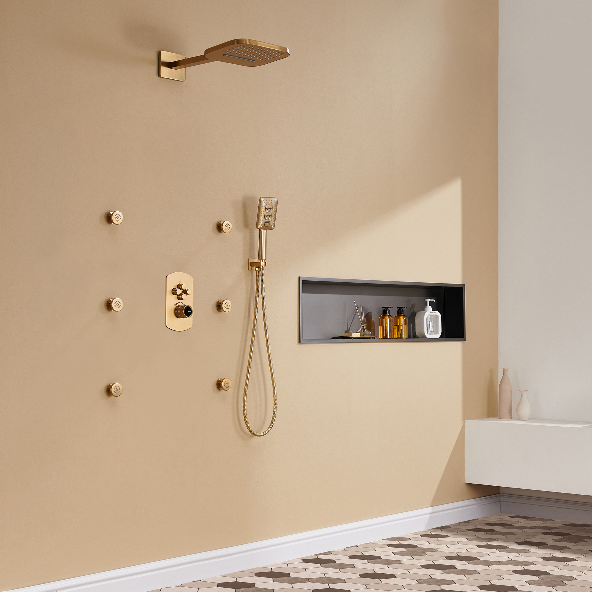 Mondawe Pressure Balanced 4-Spray Patterns 22 in. Wall Mounted Rainfall Dual Shower Heads-Mondawe