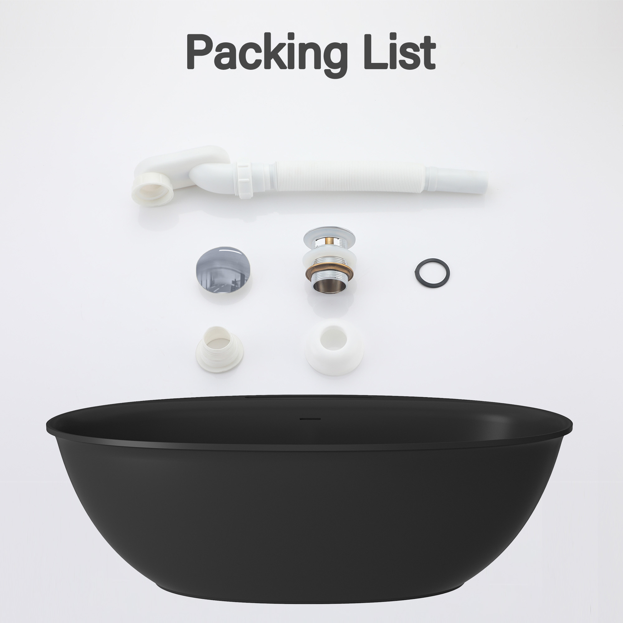 63" Free Standing Tub Stone Resin Freestanding Bathtub Matte White Solid Surface Soaking Tub with Drain, Drain Hose & Sanding Paper