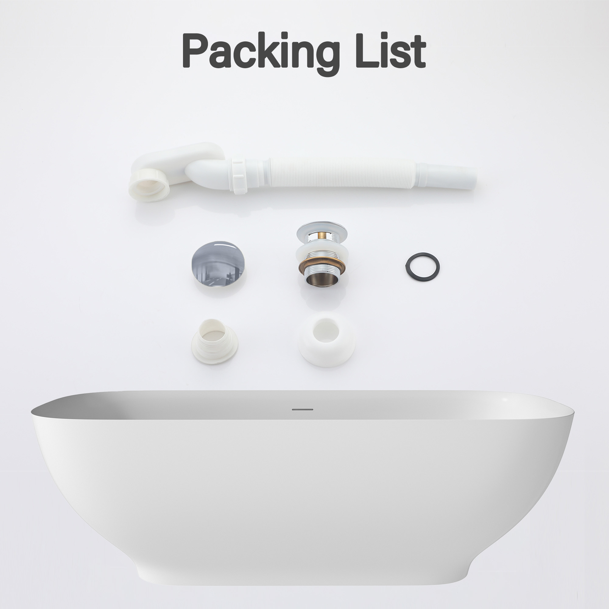 Matte white 67-inch artificial stone freestanding bathtub, can match any decoration style