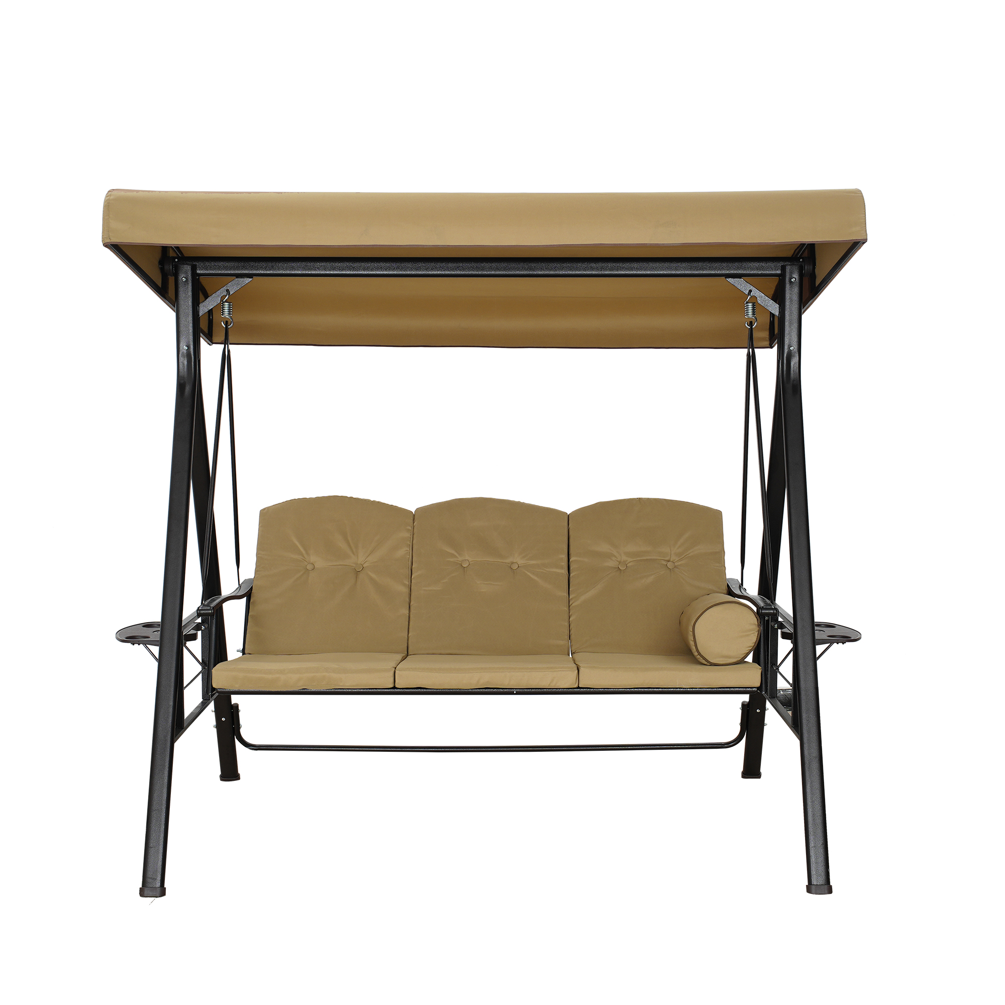 Steel 3 Person Patio Swing Chair Swinging Outdoor Chair with Removable Mat, Cushion and Convertible Canopy