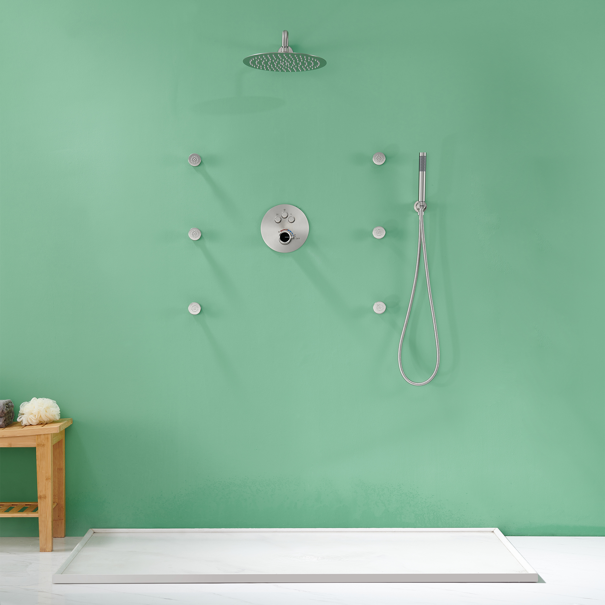 Mondawe Round Shower System With Body Jet,12 inch Wall Mounted High-Pressure Rainfall Shower Head Handheld and 6 pcs Body Sprays,Rain Shower Mixer Combo Set-Mondawe